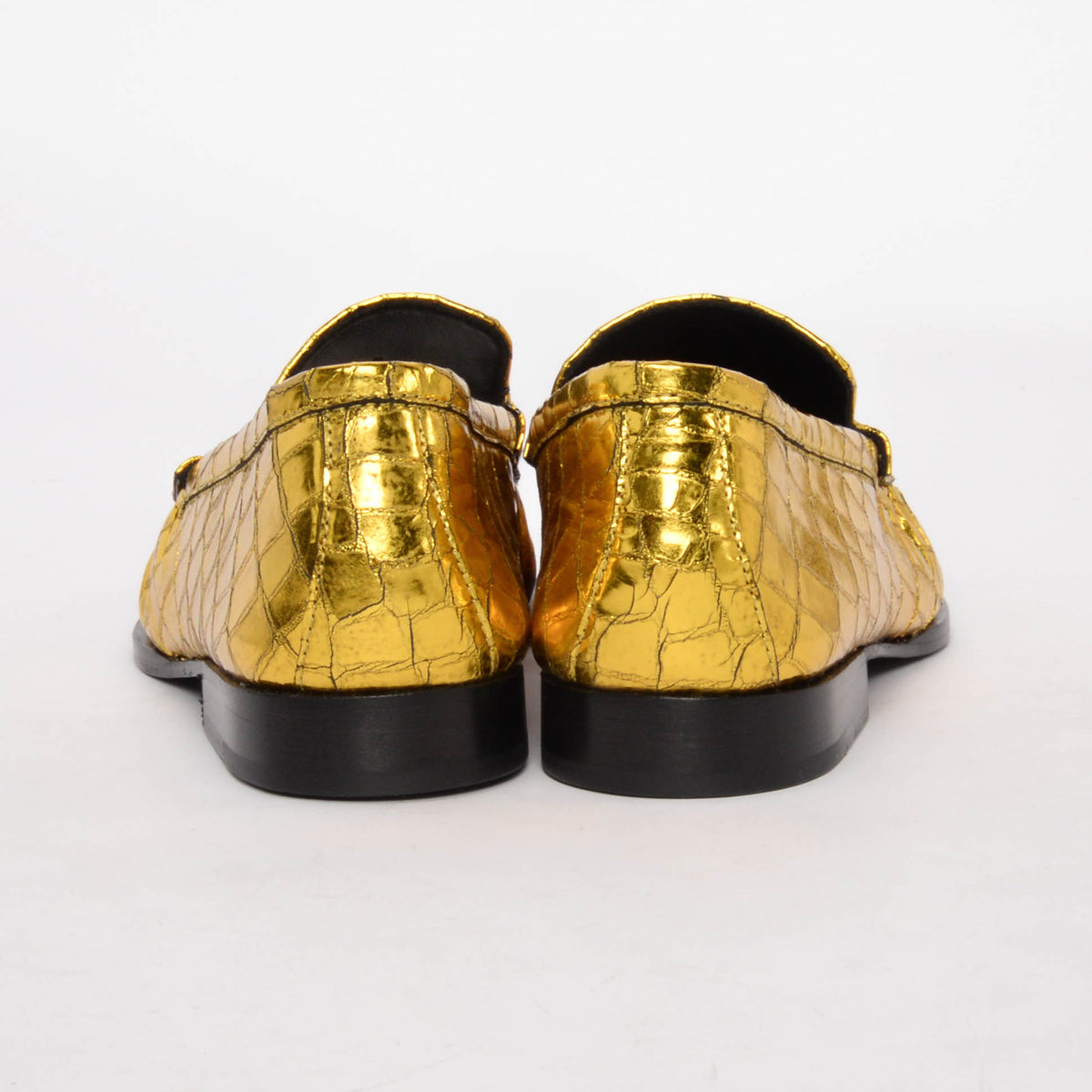 Dries Van Noten Gold Croc Embossed Loafers 38.5