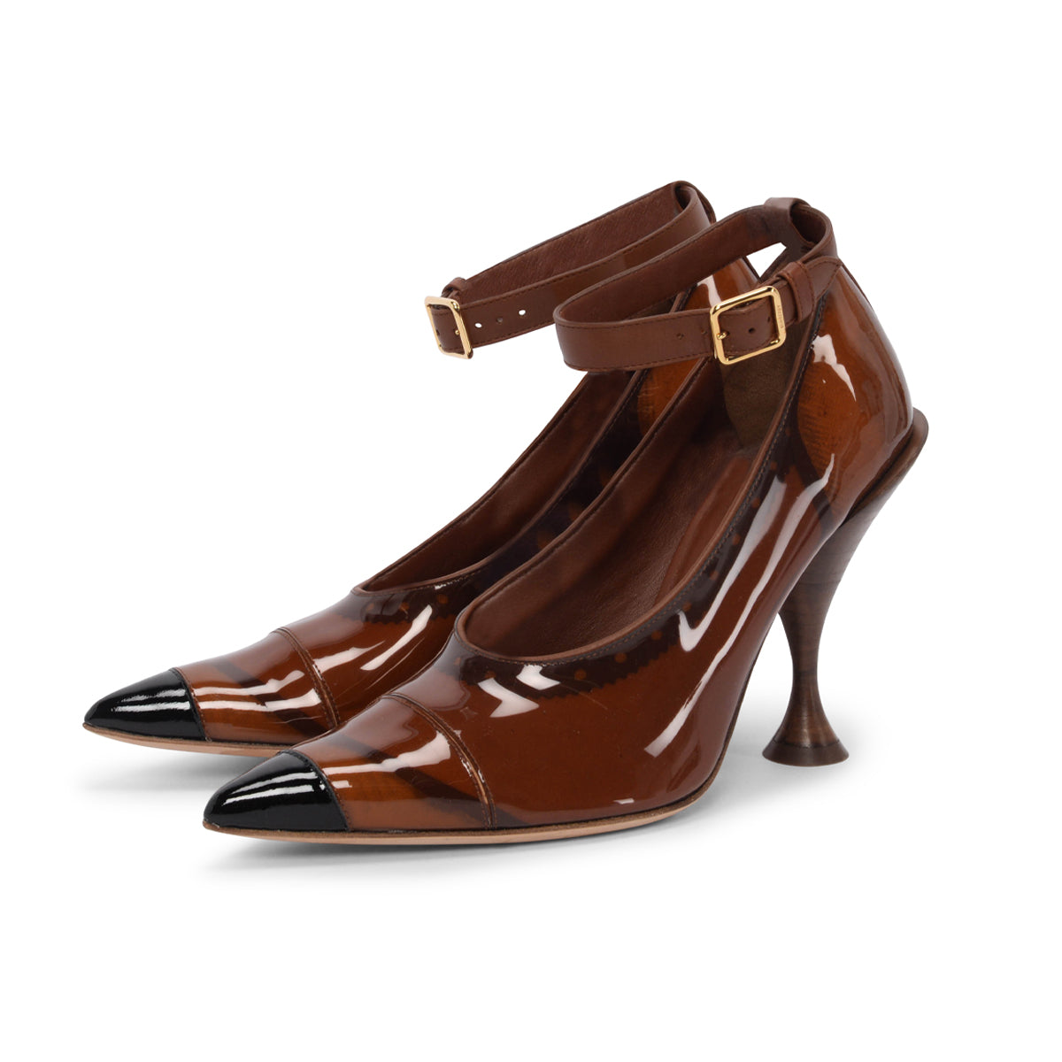 Burberry Burnished Brown Patent Evan Pointed Toe Pumps 39