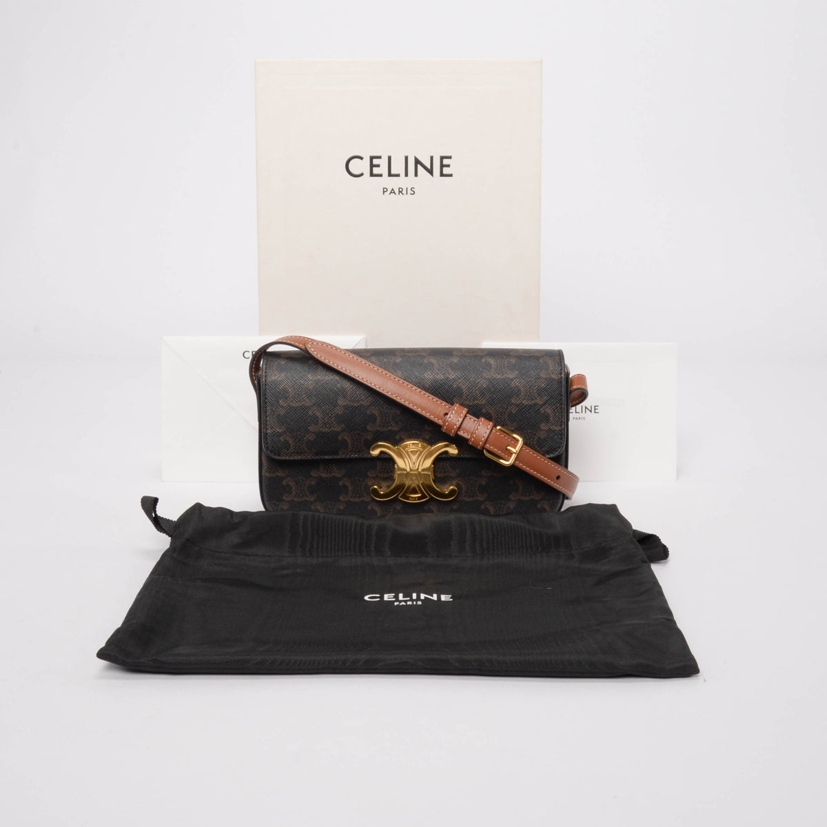 Celine Tan Canvas Triomphe Shoulder Bag
