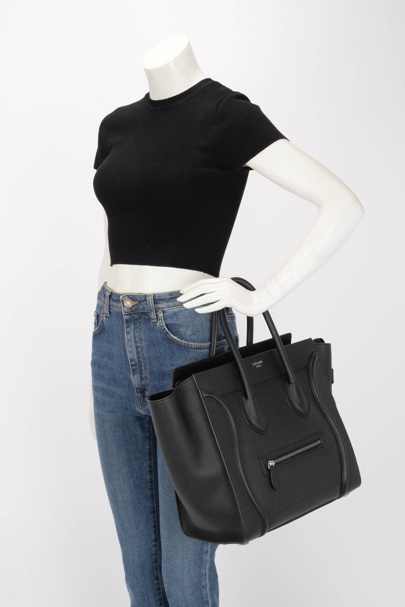 Celine Black Grained Calfskin Mini Luggage Tote