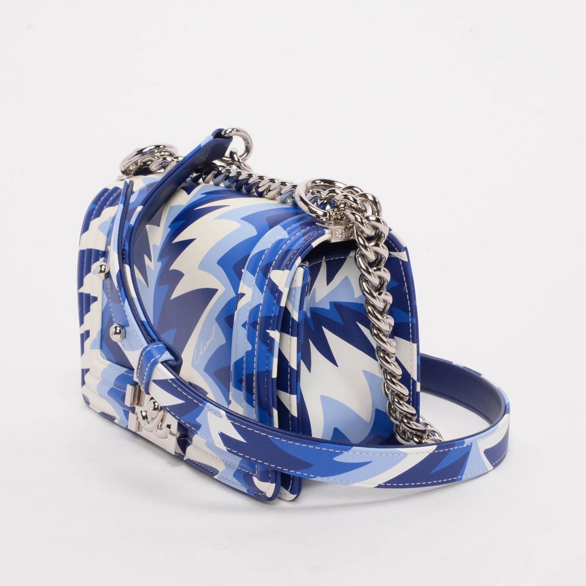 Chanel Blue Printed Calfskin Small Boy Bag