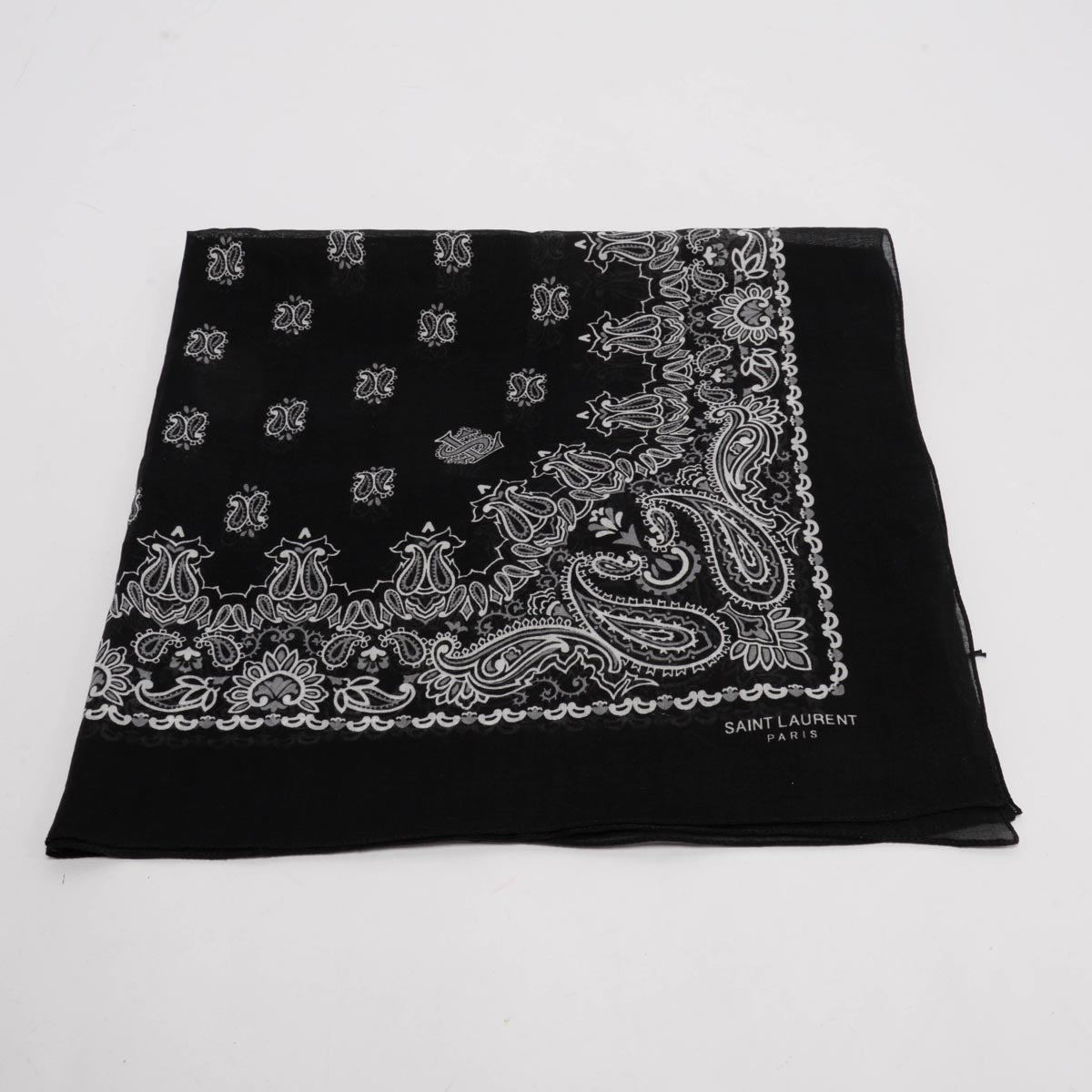 Saint Laurent Black Cotton Paisley Print Bandana