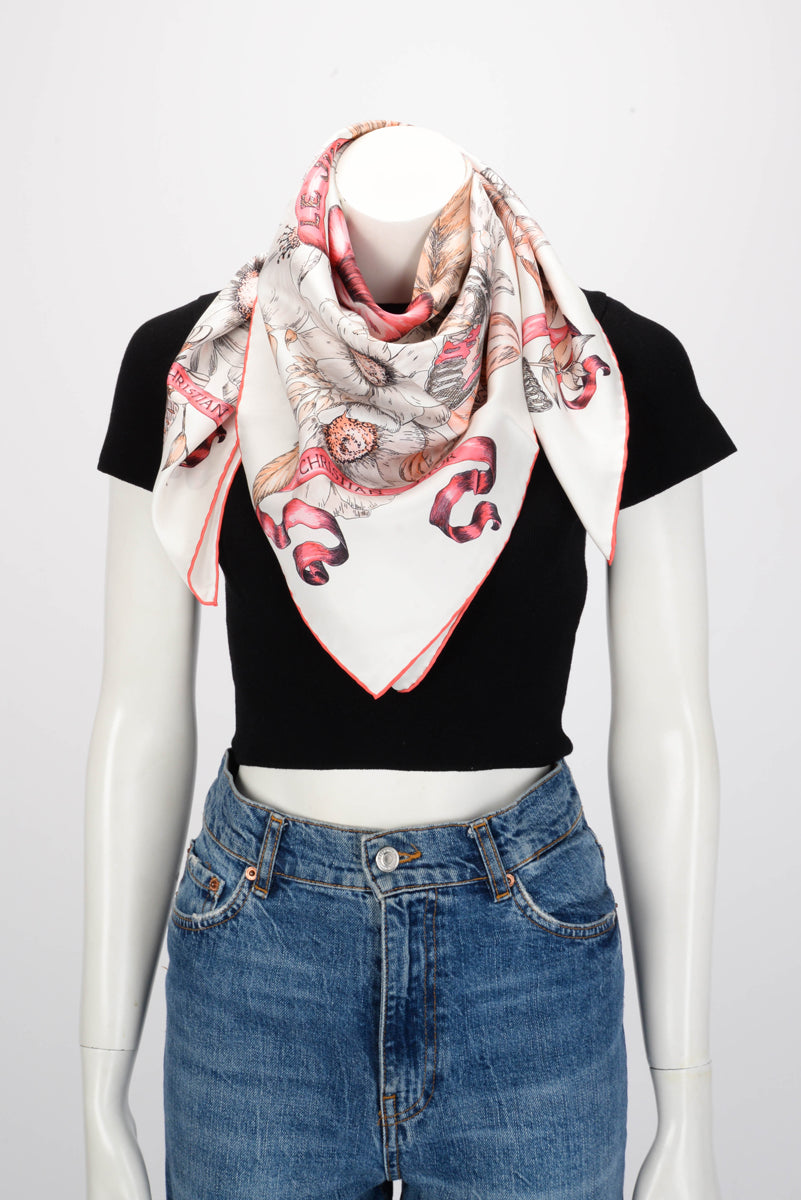 Dior Rose Silk Le Jugement Butterfly Scarf 90