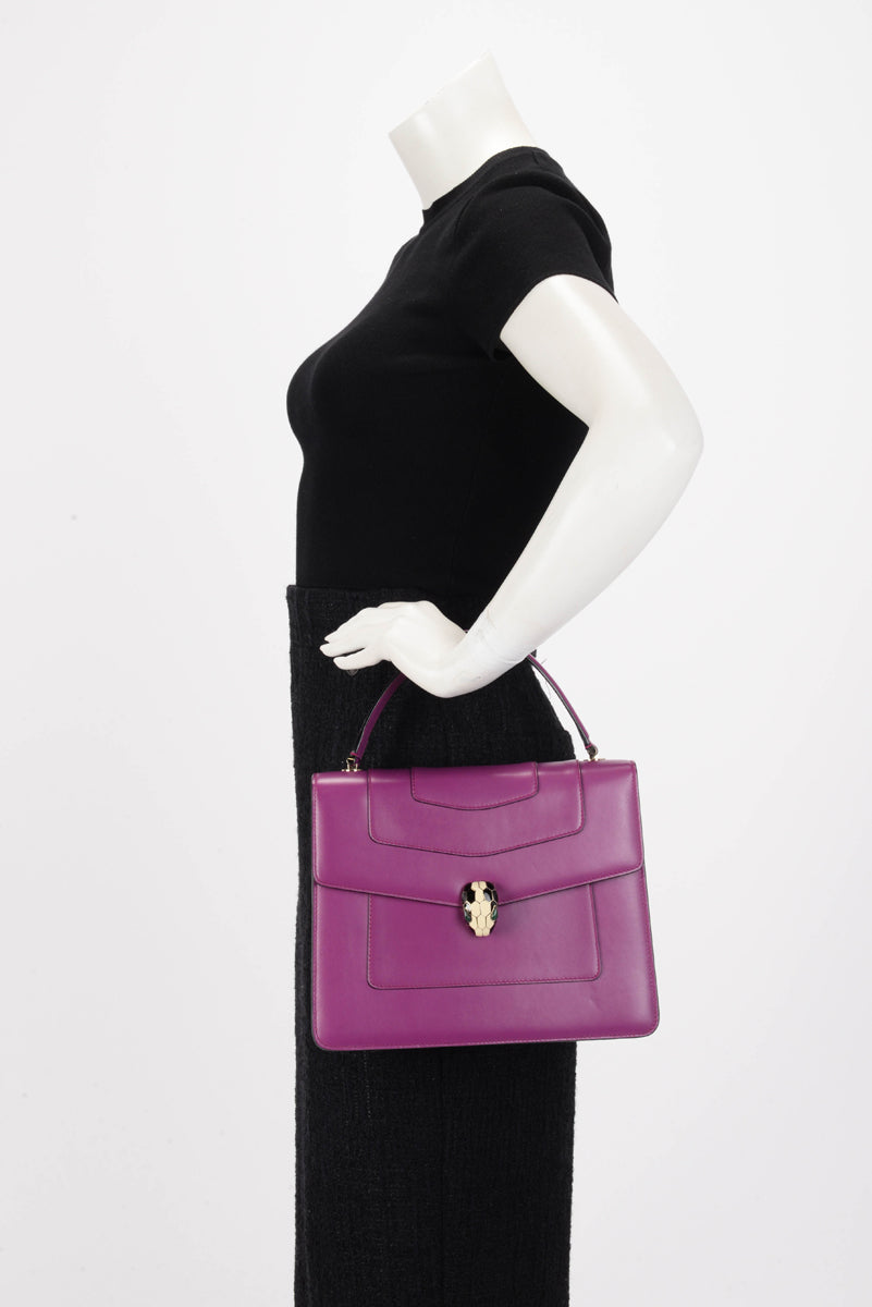 Bulgari Magenta Calfskin Serpenti Top Handle Bag