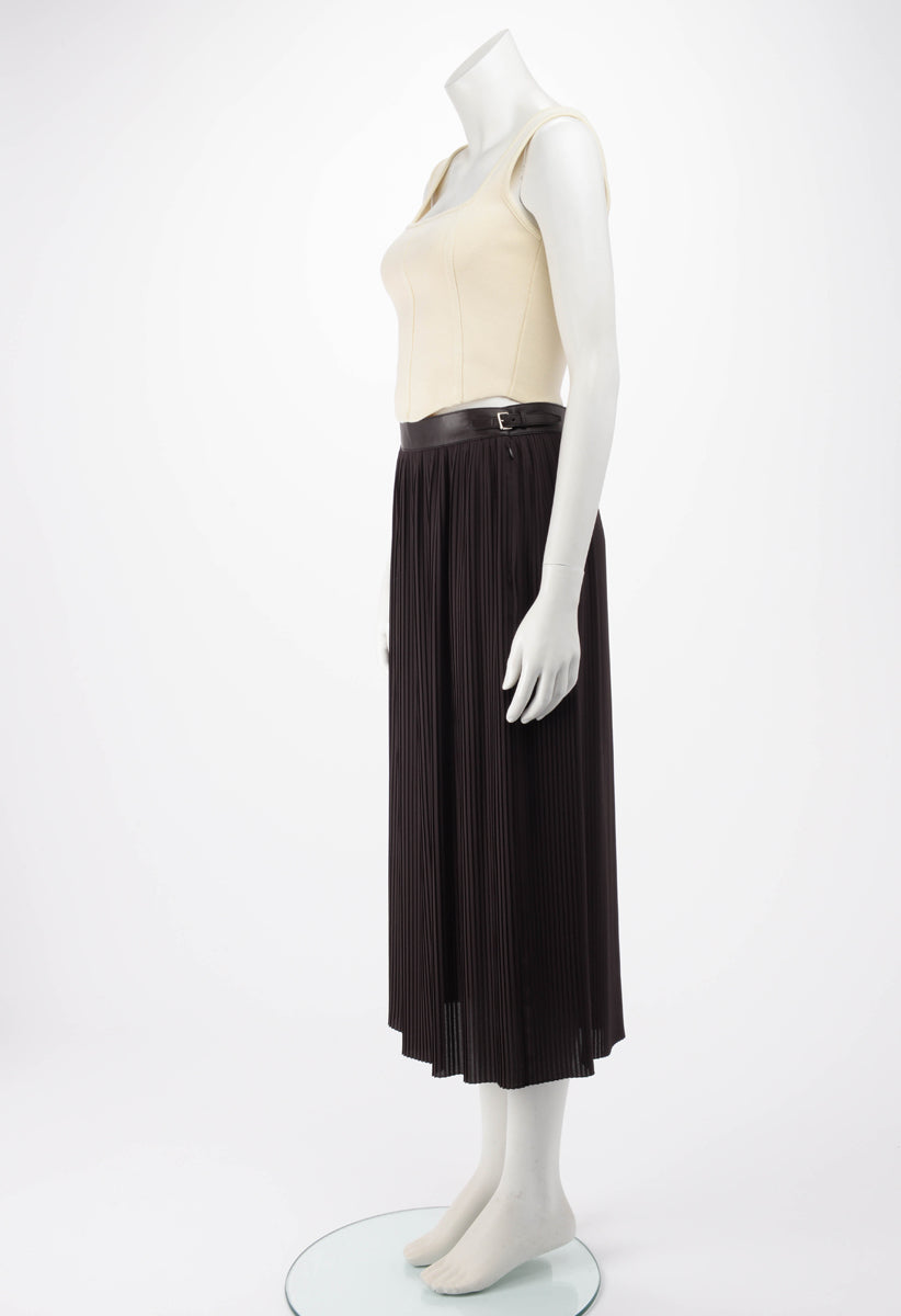 Hermes Brown Georgette Mid-Length Pleated Skirt FR 40