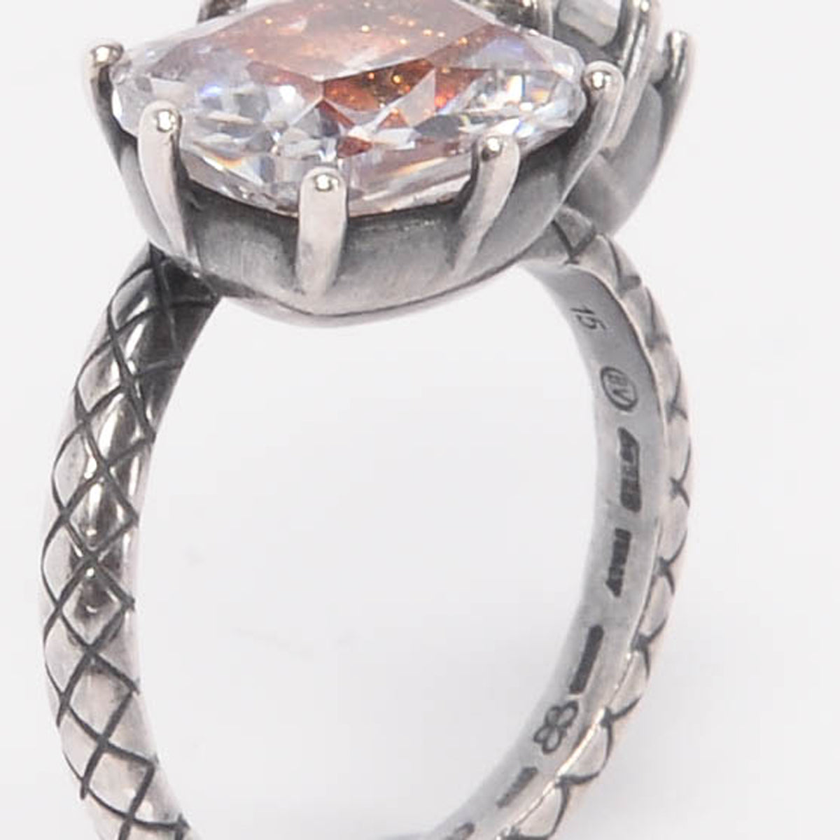 Bottega Veneta Oxidised Silver Double Crystal Ring