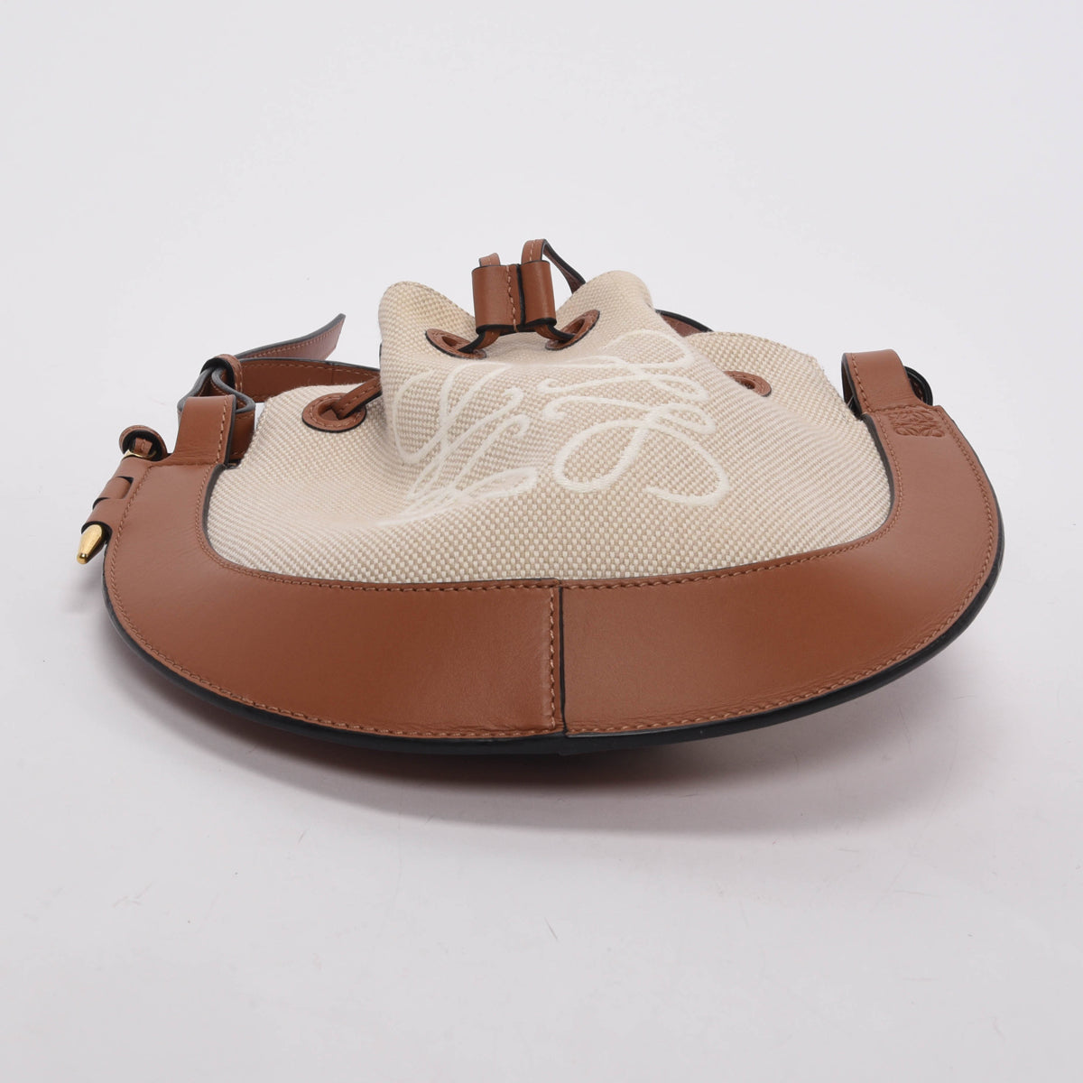 Loewe Ecru & Tan Canvas & Calfskin Horseshoe Anagram Bag