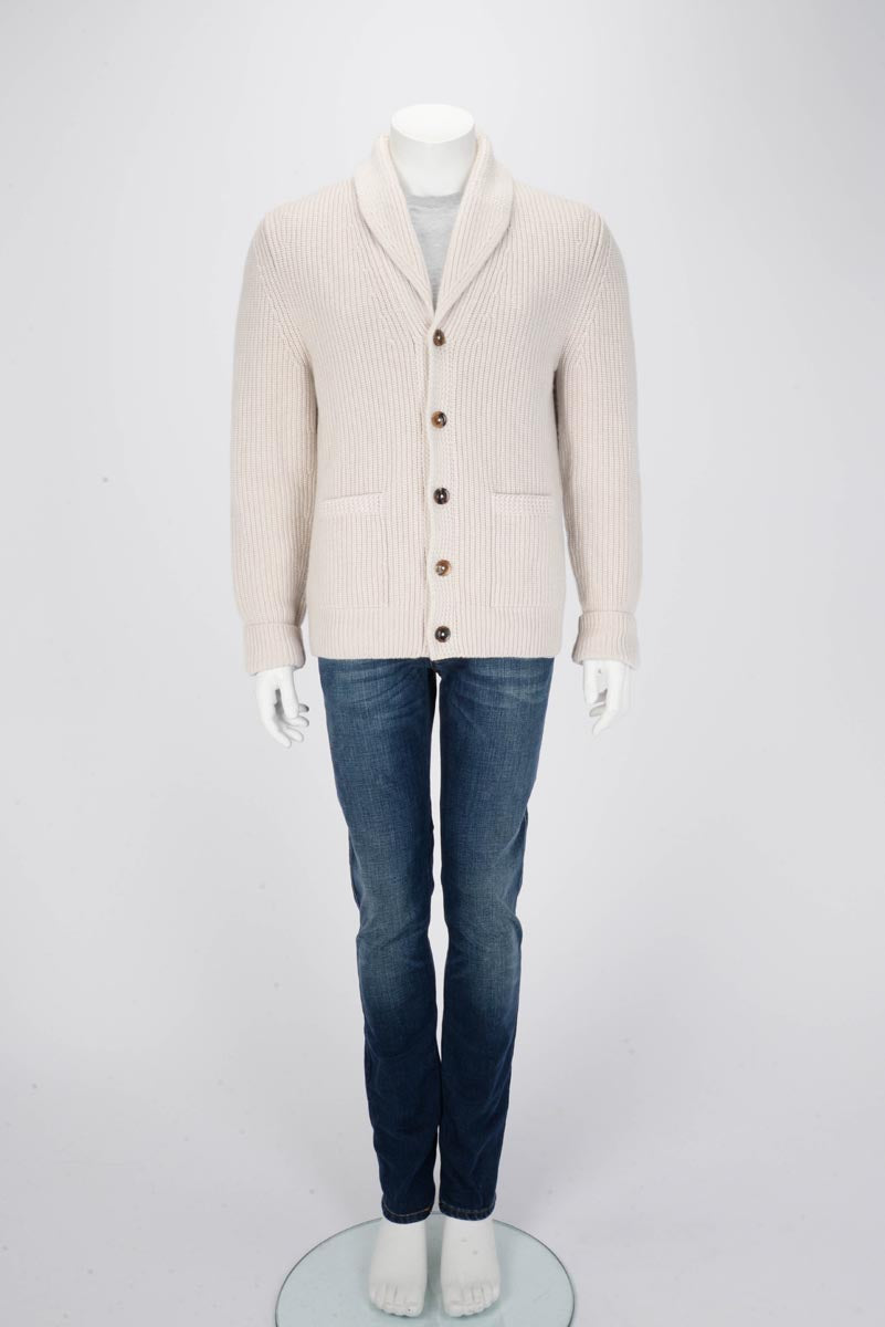 Tom Ford Beige Cashmere Linen Shawl Collar Cardigan 50