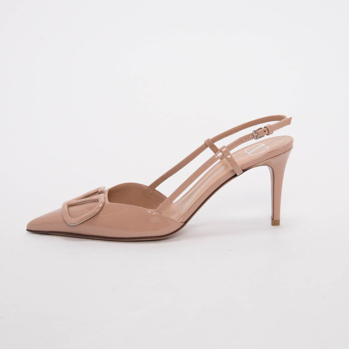 Valentino Rose Cannelle Patent V-Logo Slingback Pumps 37