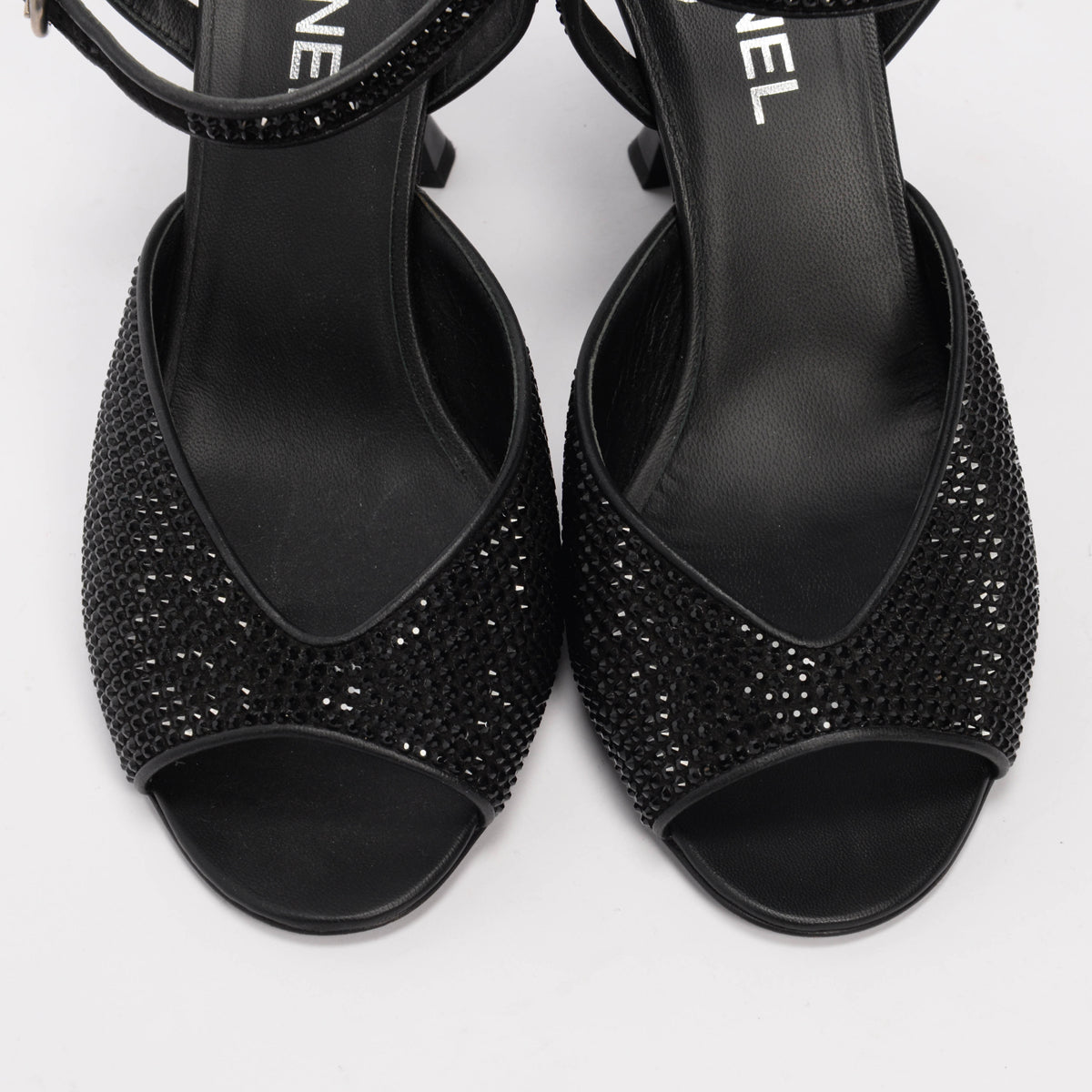 Chanel Black Crystal CC Heel Sandals 41
