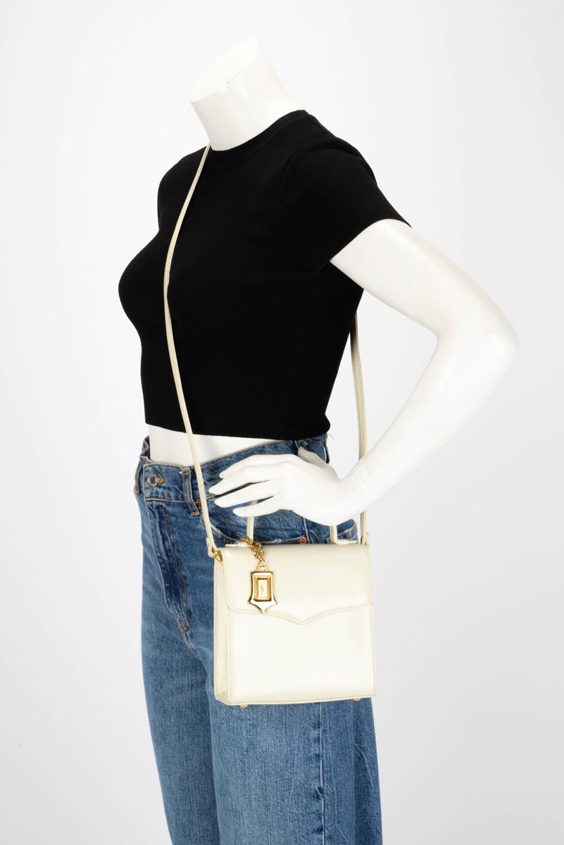 YSL Cream Leather Logo Charm Mini Bag