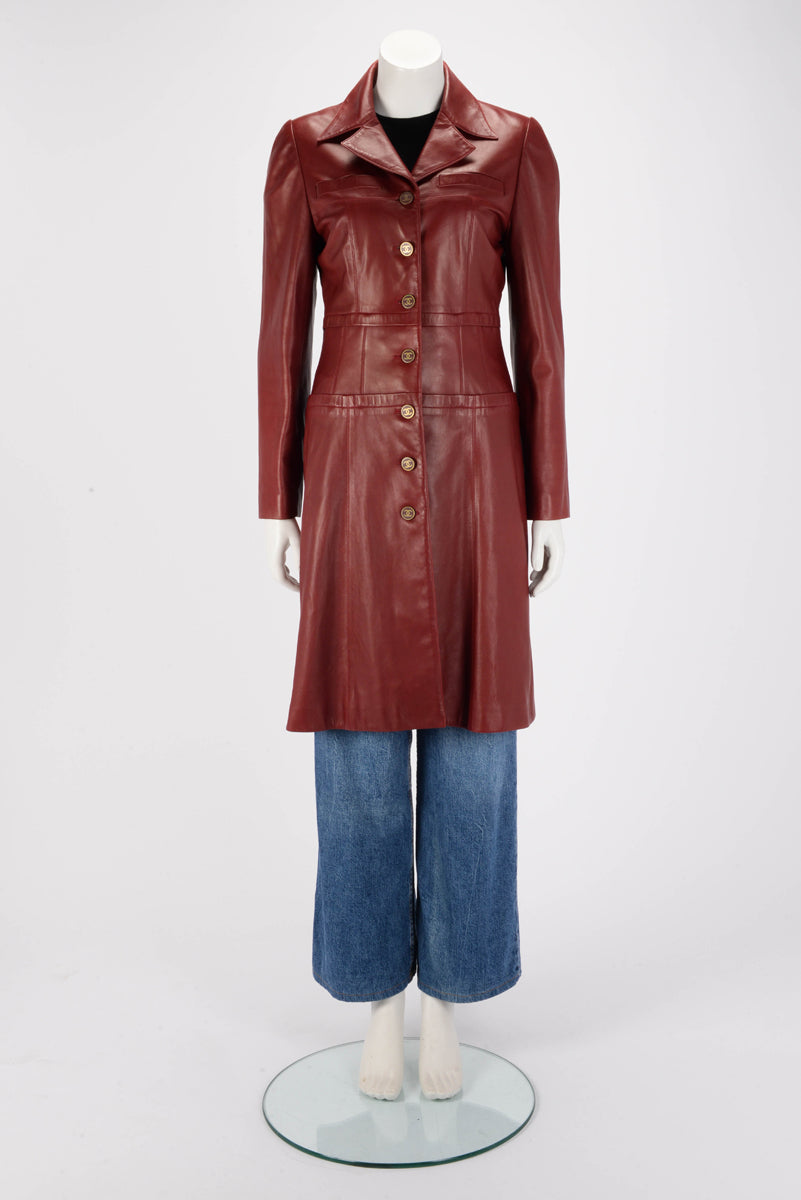 Chanel Red Lambskin CC Button Coat FR 40