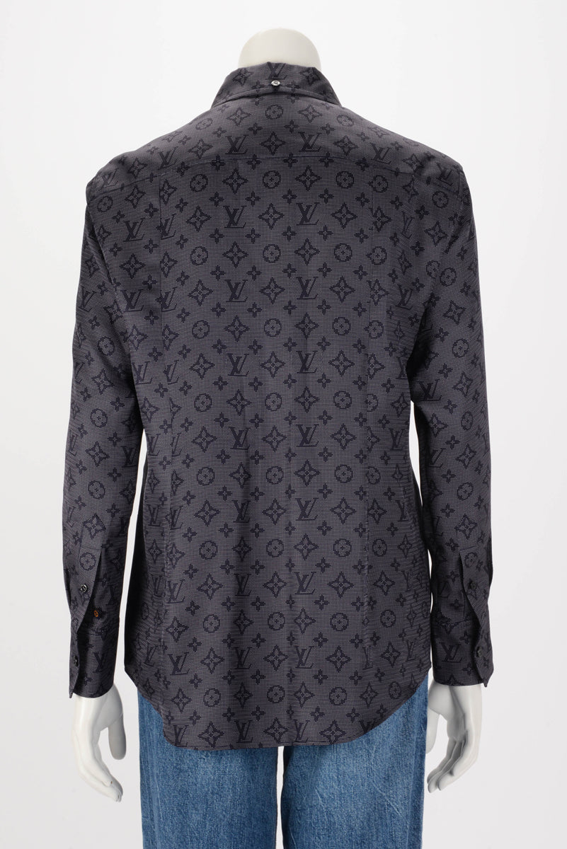 Louis Vuitton Navy Silk Inverted Mahina Monogram Shirt FR 38