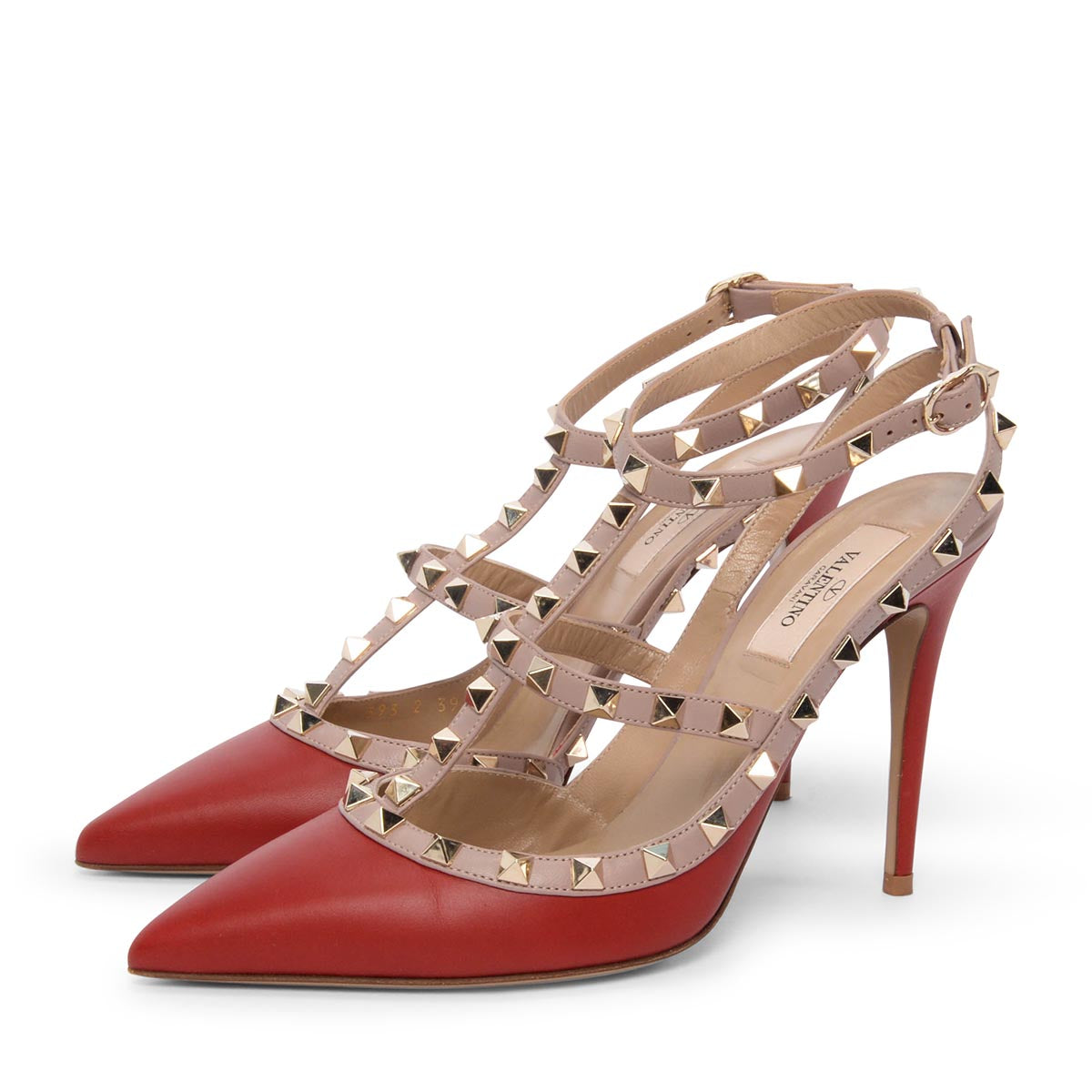 Valentino Red Calfskin Rockstud Cage Pumps 39