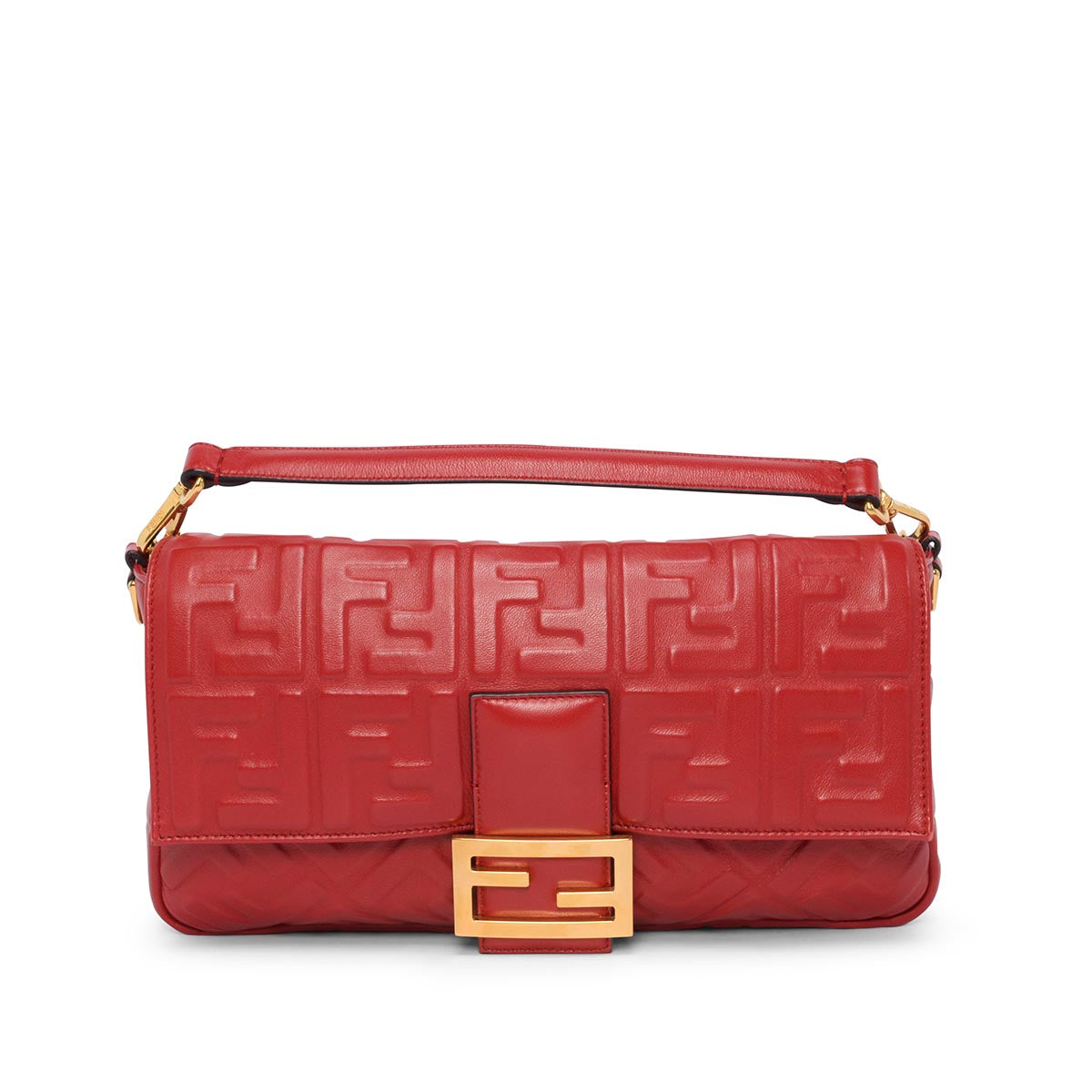 Fendi Strawberry Lambskin FF 1974 Embossed Large Baguette