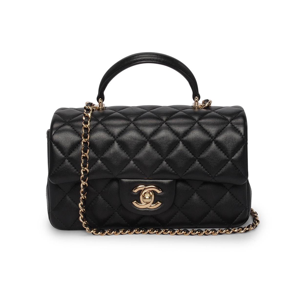 Chanel Black Lambskin Mini Top Handle Rectangular Flap Bag