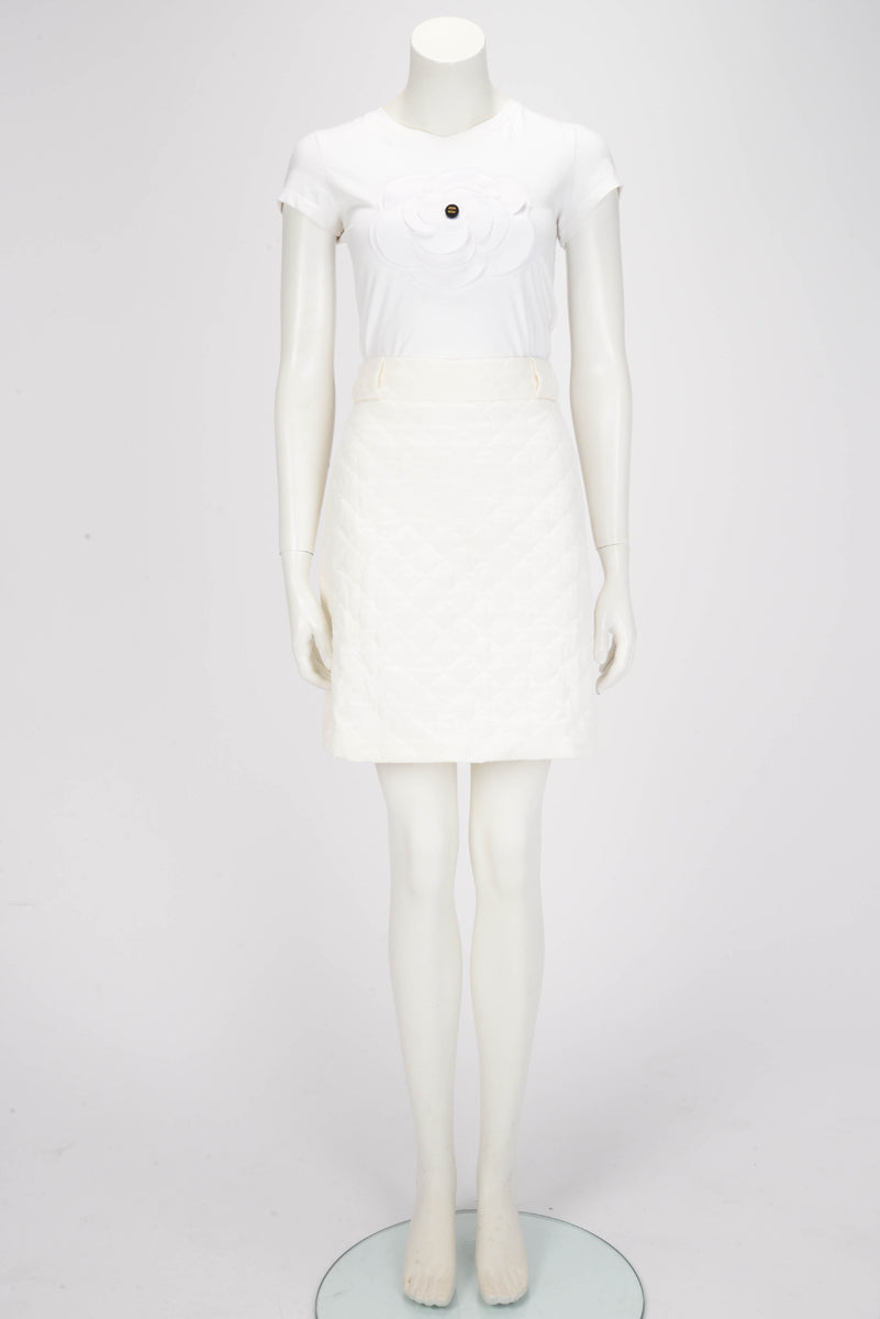 Fendi White Quilted Silk Mini Skirt IT 50