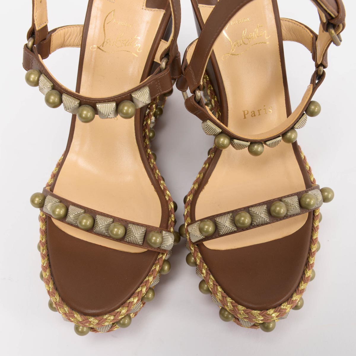 Christian Louboutin Brown Pyraclou Studded Wedges 39.5