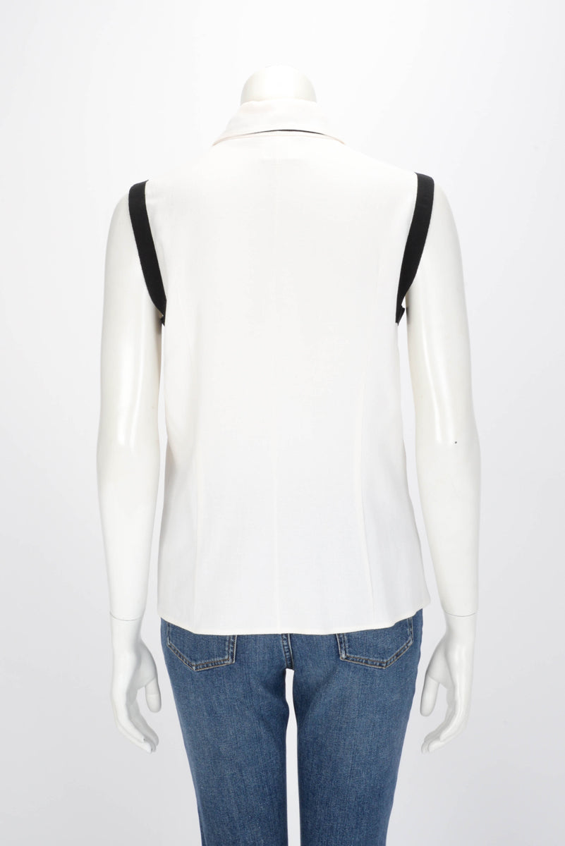 Chanel Ecru & Black Crepe Detail Trim Top FR 40