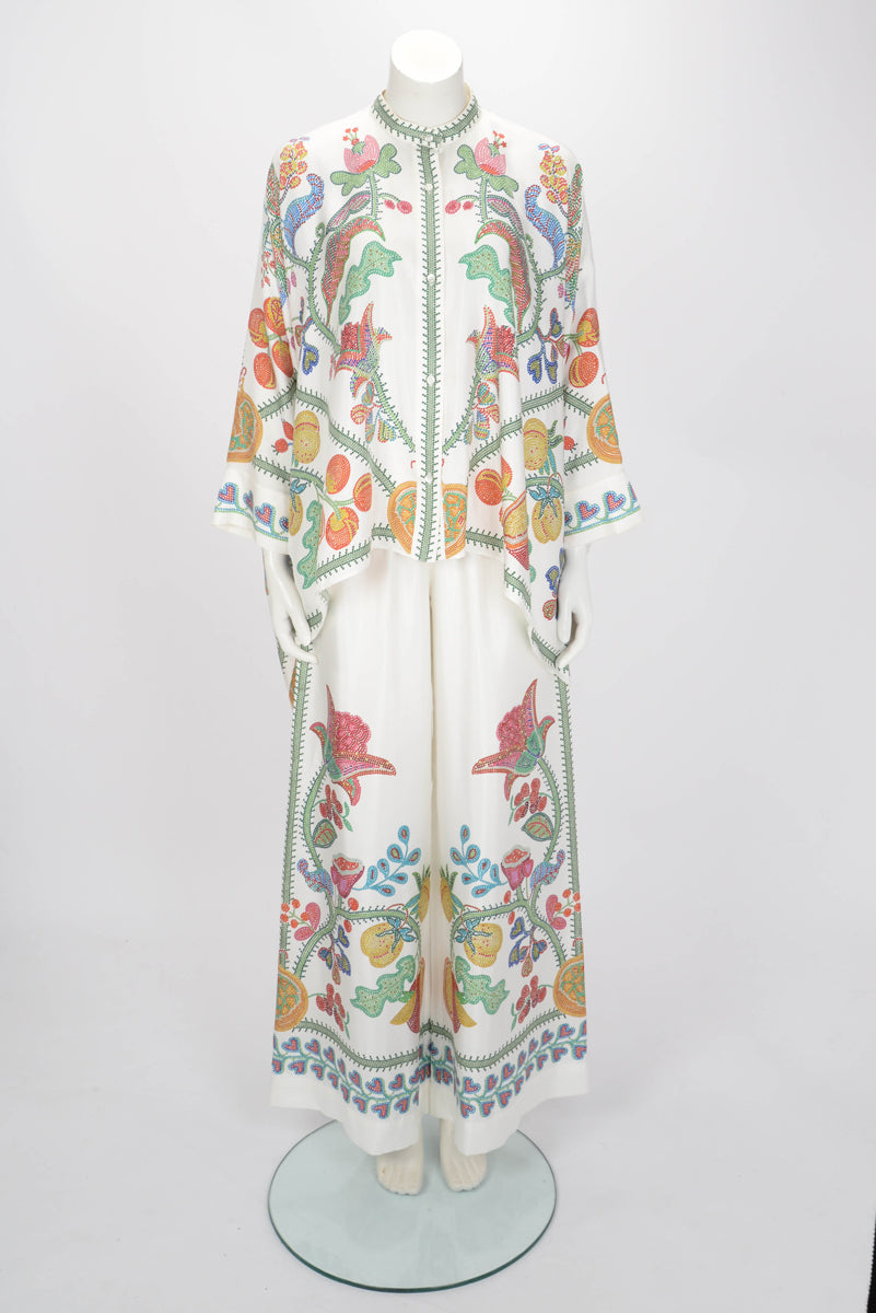 La DoubleJ White & Multicolour Silk Grenadilla Print Palazzo Pants S