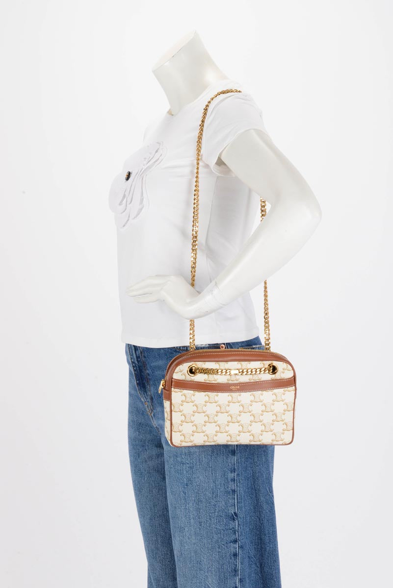 Celine White Triomphe Canvas Small Patapans Bag