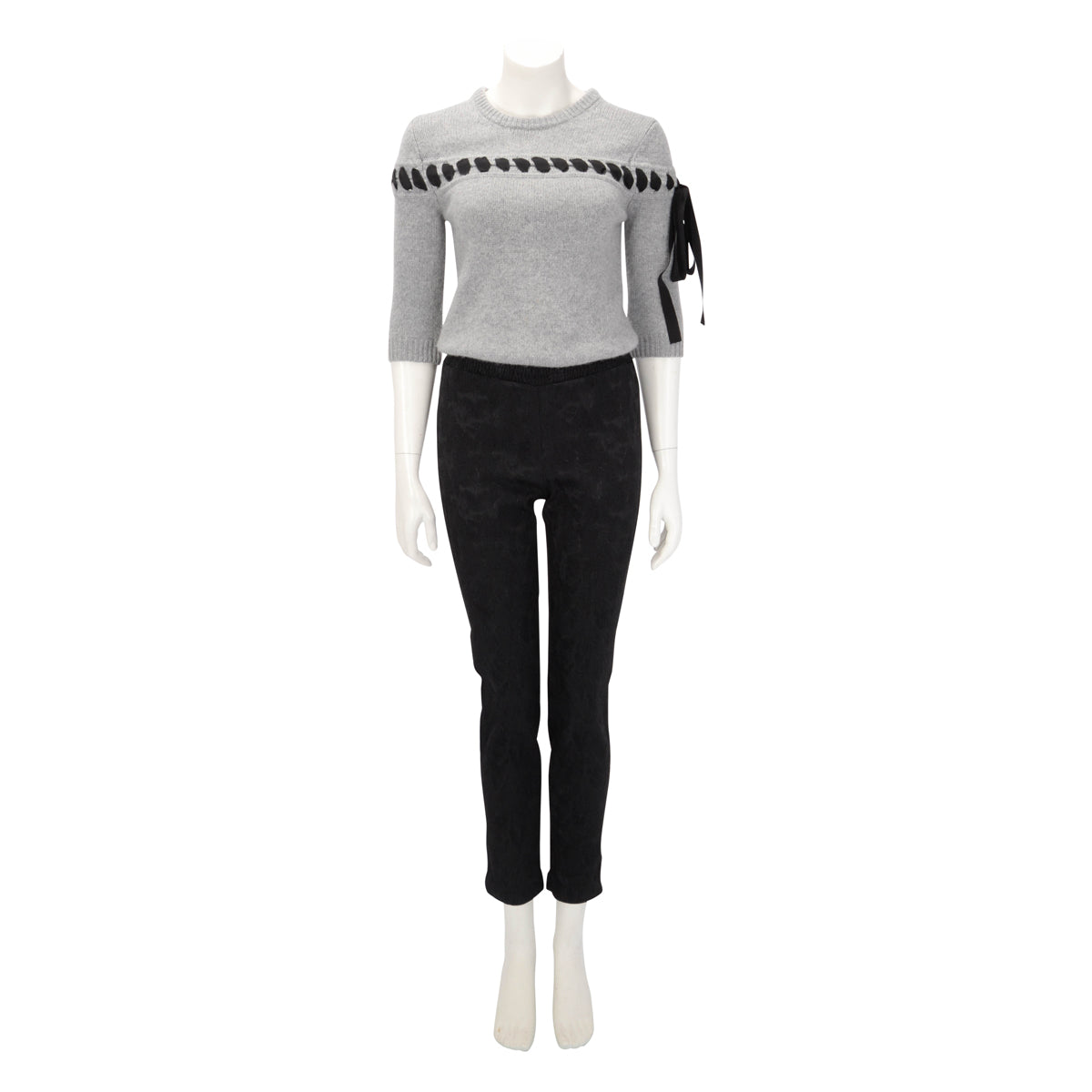 Chanel Black Silk Jacquard Elastic Waist Pants FR 40