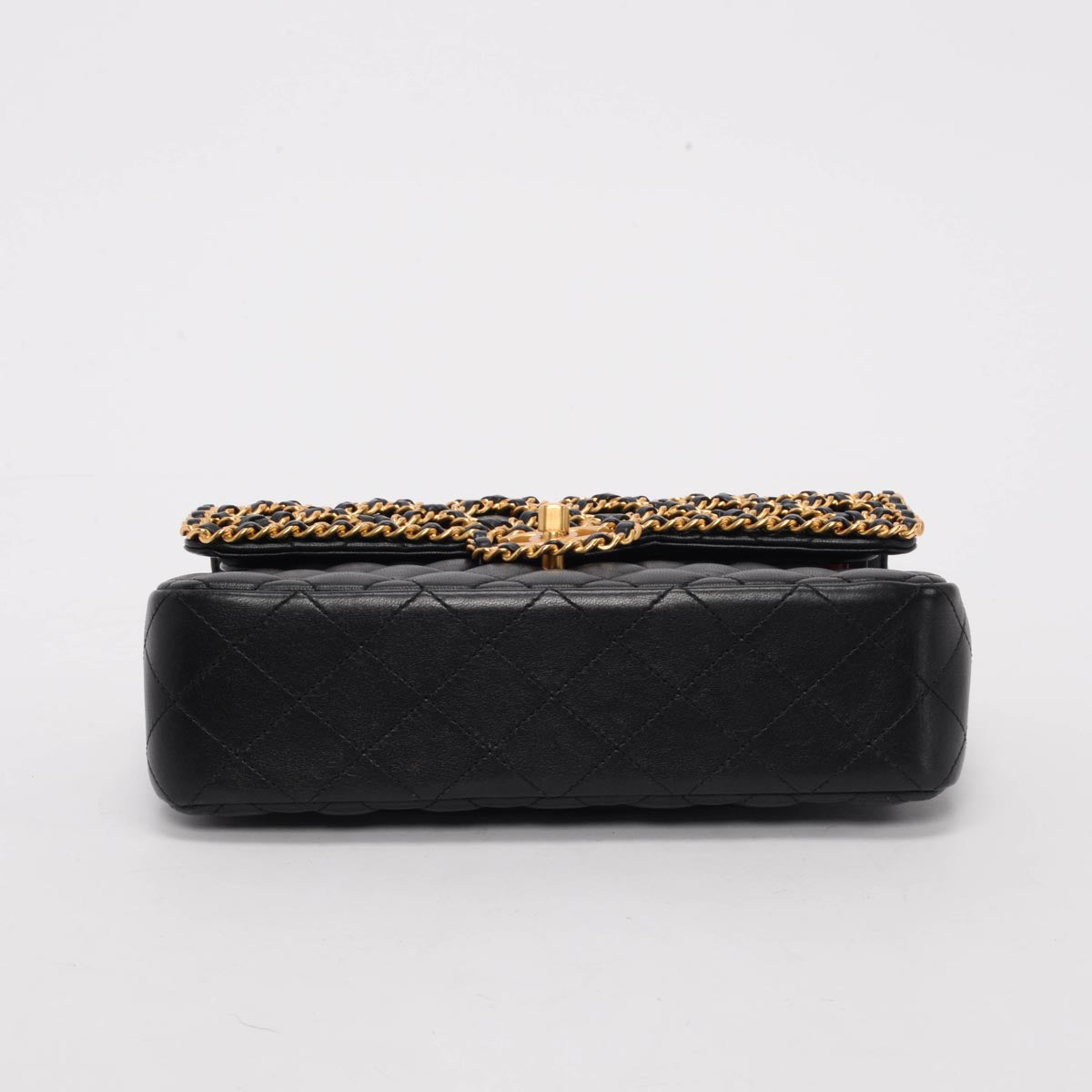 Chanel Black & Gold Lambskin Classic Woven Chain Flap Bag