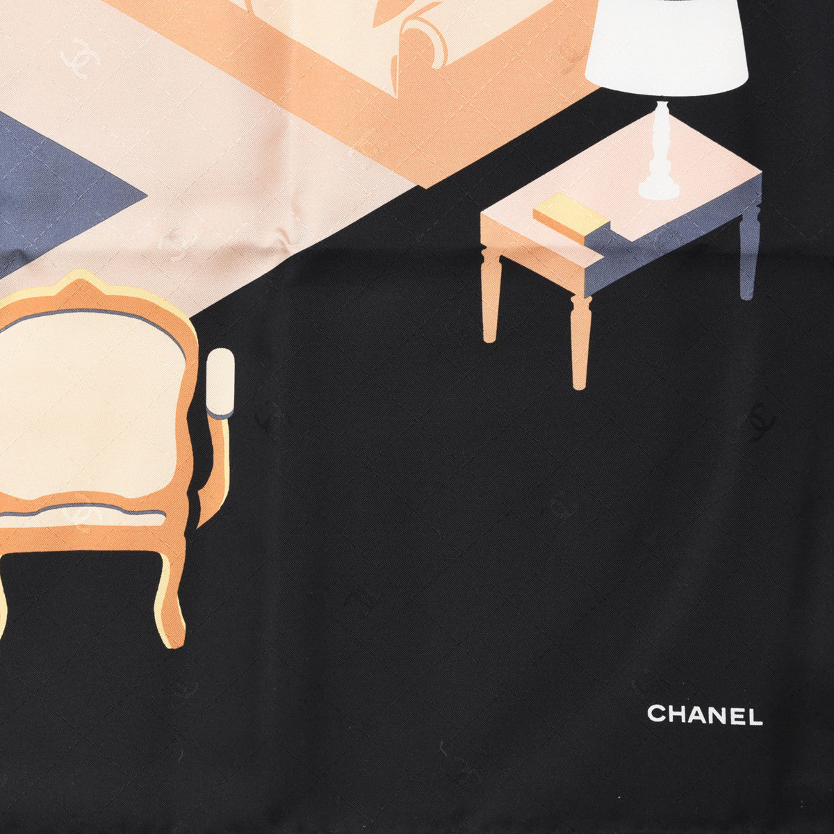 Chanel Black Printed Silk Parisian Apartment Scarf