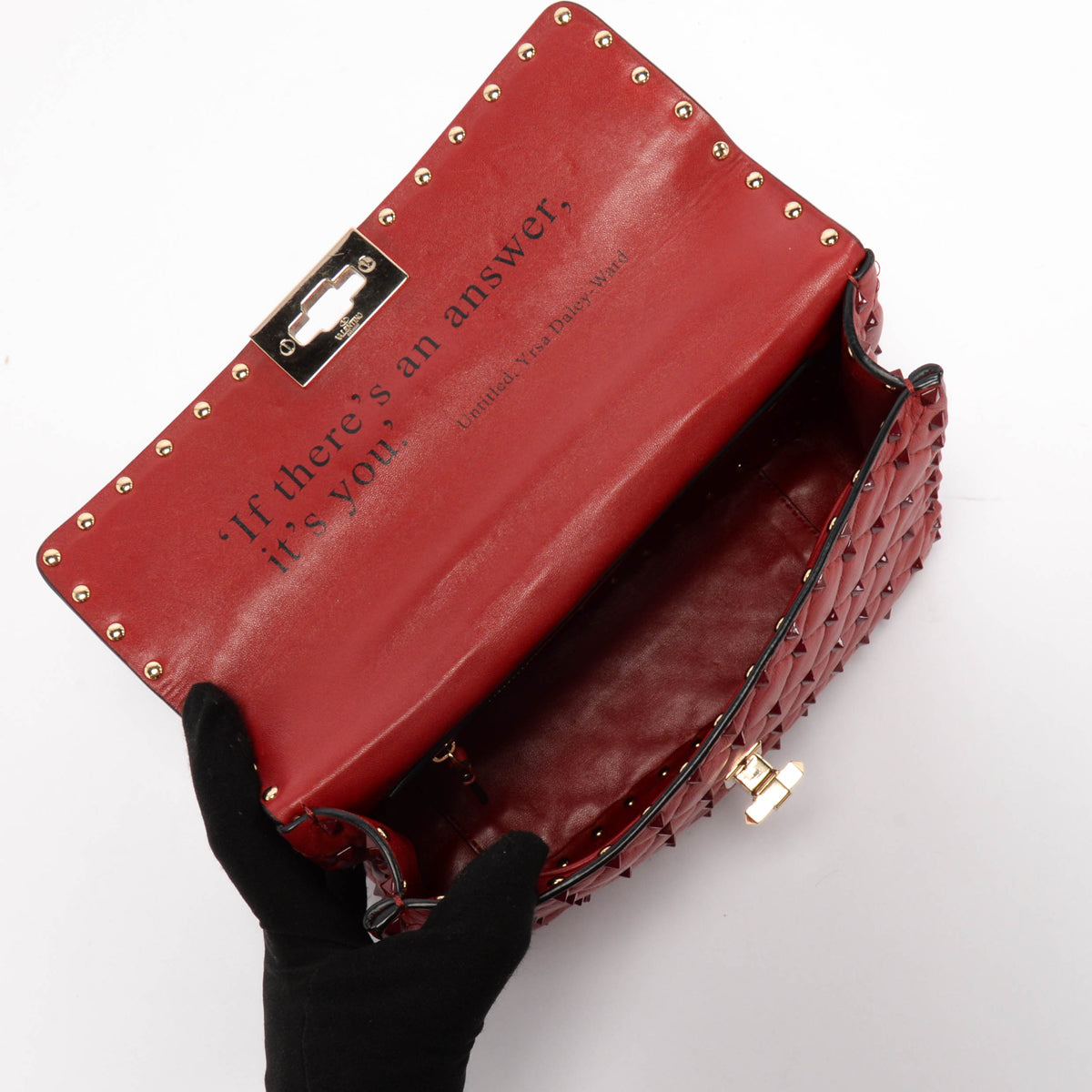 Valentino Red Calfskin Medium Rockstud On Love Bag