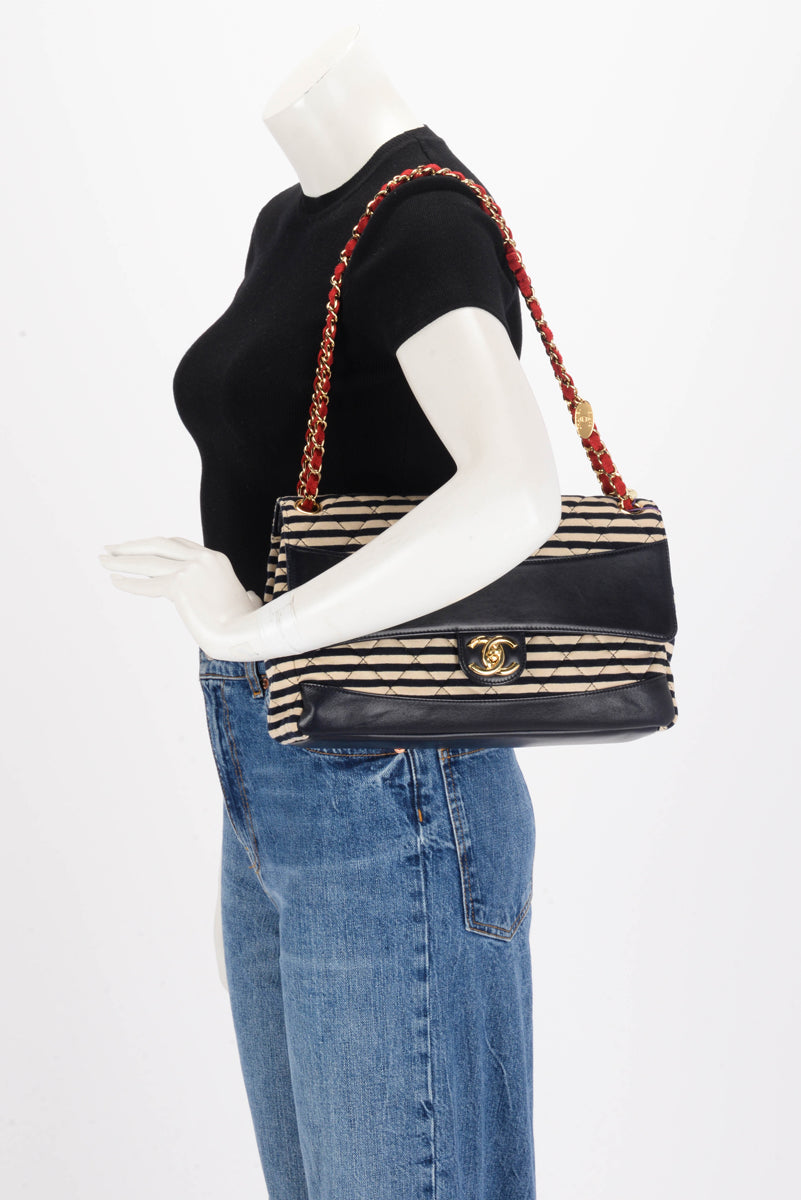 Chanel Navy Quilted Jersey Jumbo Coco Sailor Flap Bag