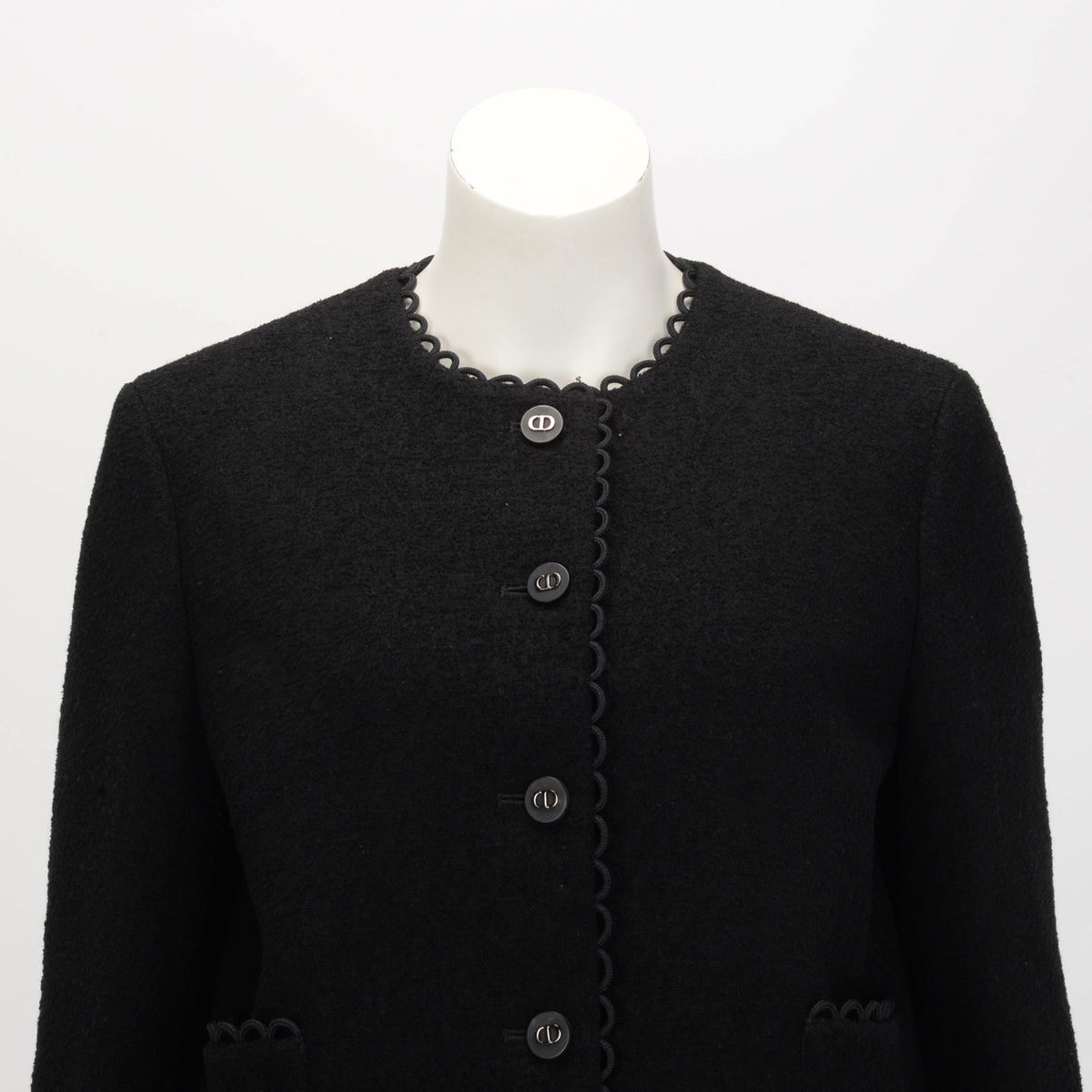 Dior Black Wool Boucle Scalloped Edge Jacket FR 42