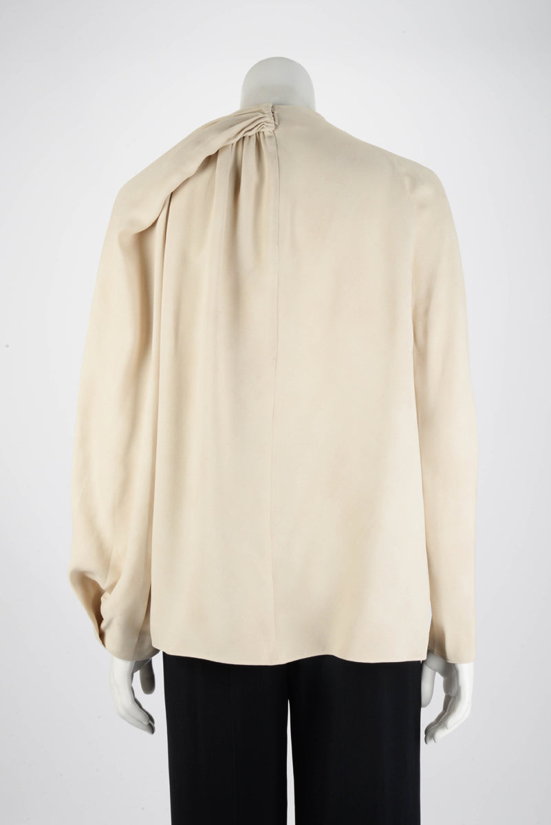 Fendi Beige Silk Asymetric Brush Stroke Blouse IT 40