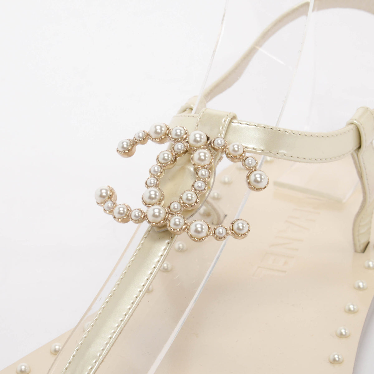 Chanel Iridescent Pearl CC Thong Sandals 37