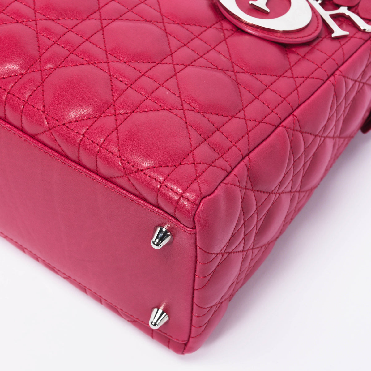 Dior Dark Pink Lambskin Cannage Medium Bow Lady Dior