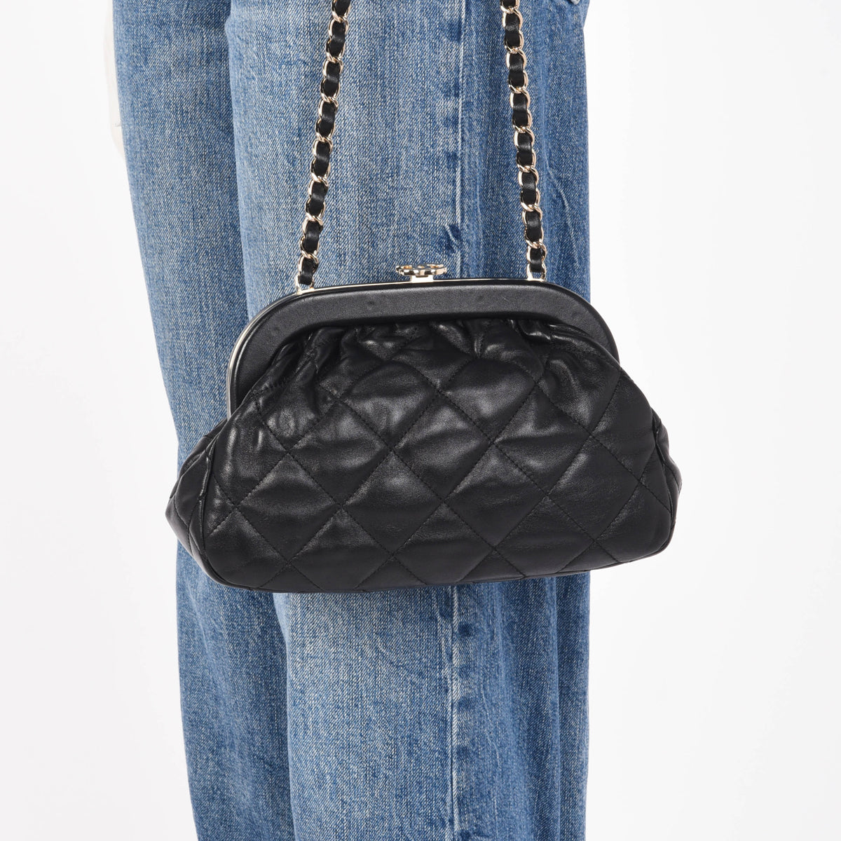 Chanel Black Quilted Lambskin CC Kisslock Clutch