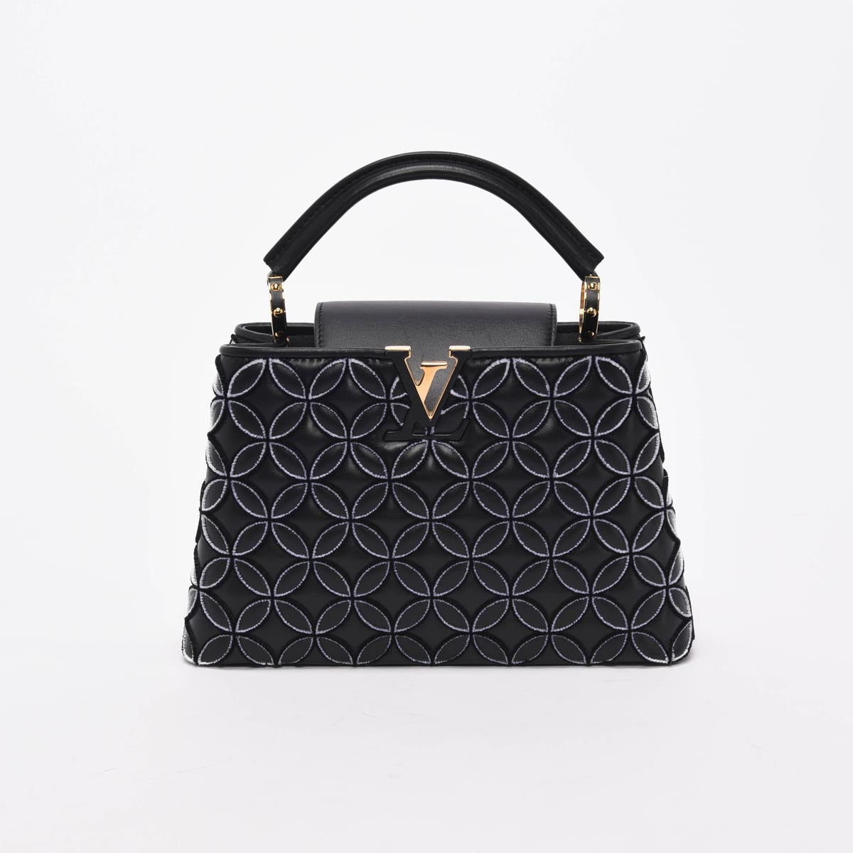 Louis Vuitton Black Lambskin Flocked Flower Capucines BB