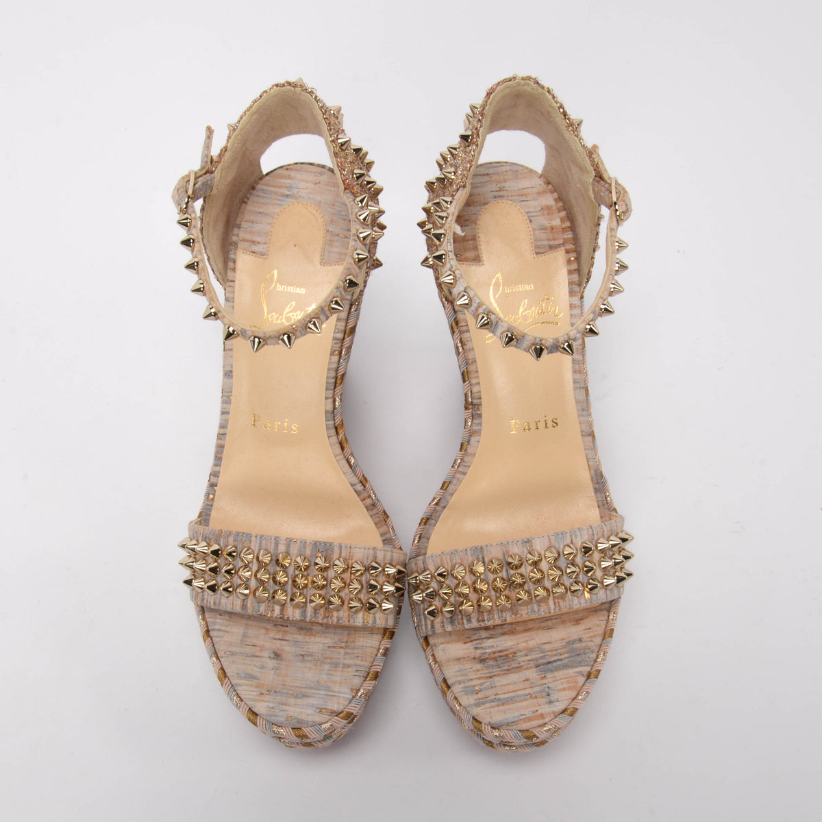 Christian Louboutin Gold Braided Madmonica Spiked Wedges 39