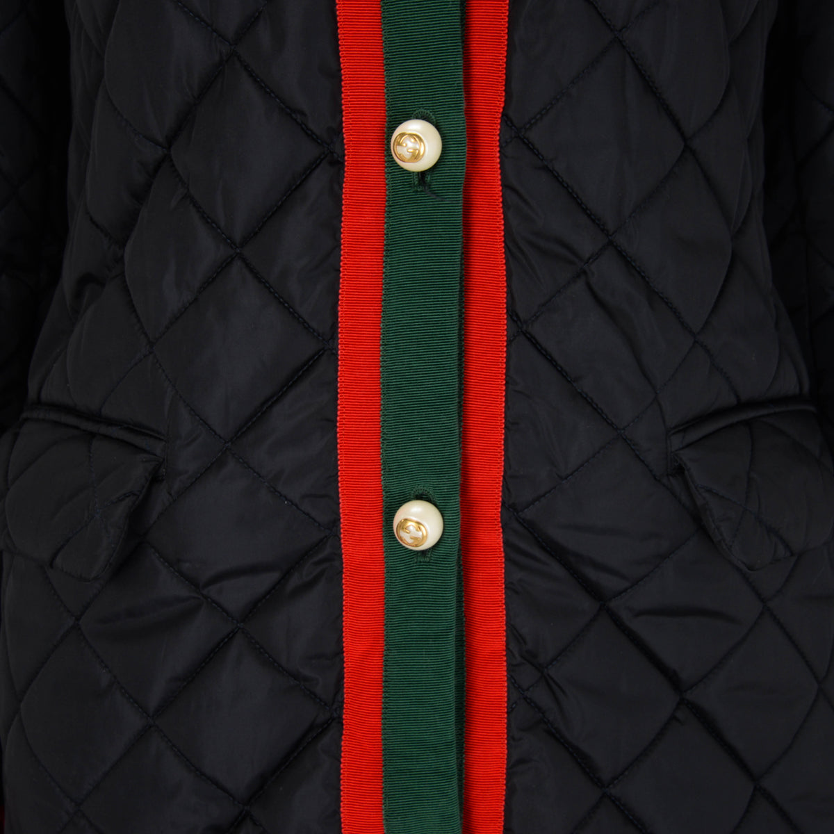 Gucci Navy Quilted Web Trim Long Puffer Jacket IT 42