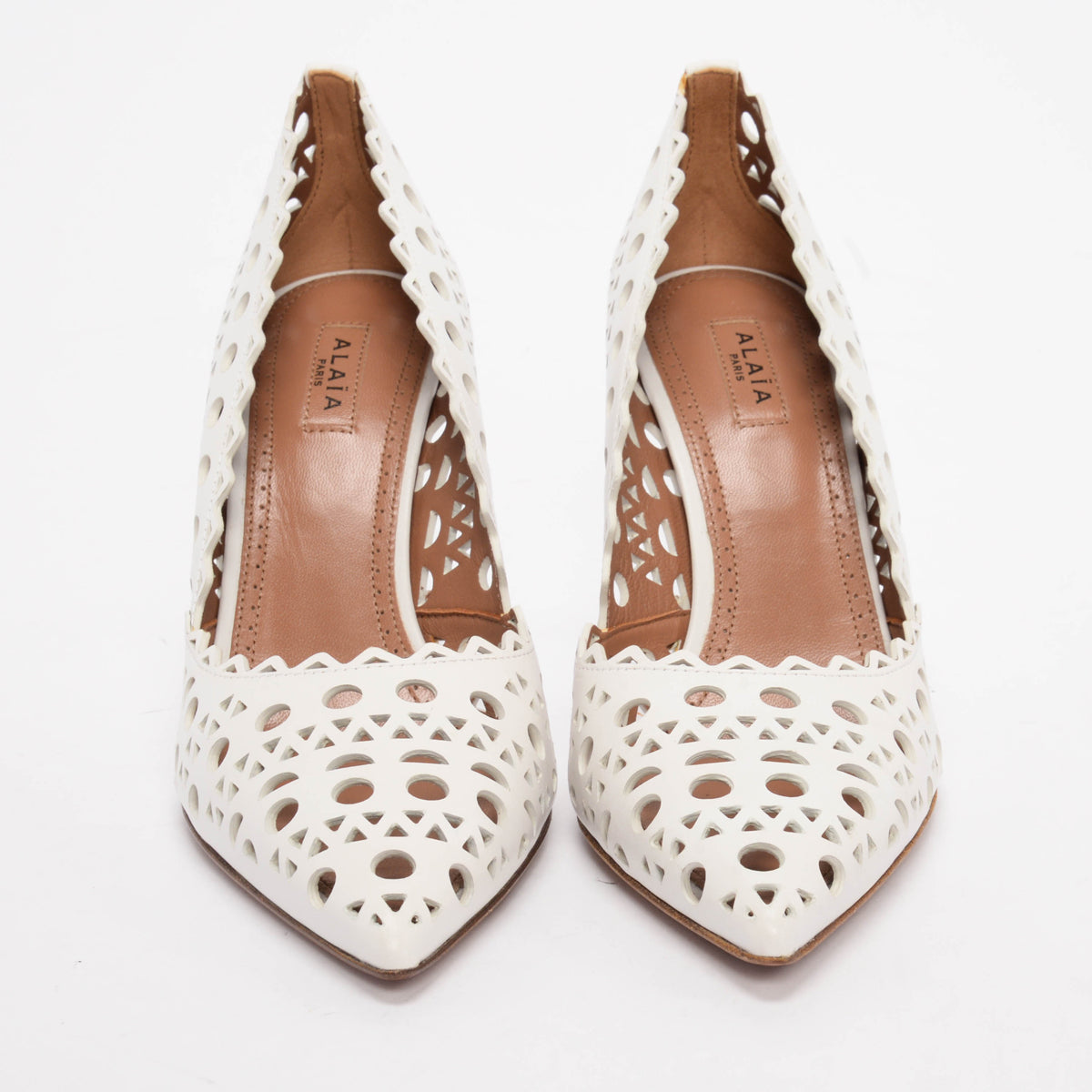 Alaia White Laser Cut Lambskin Openwork Pumps 37