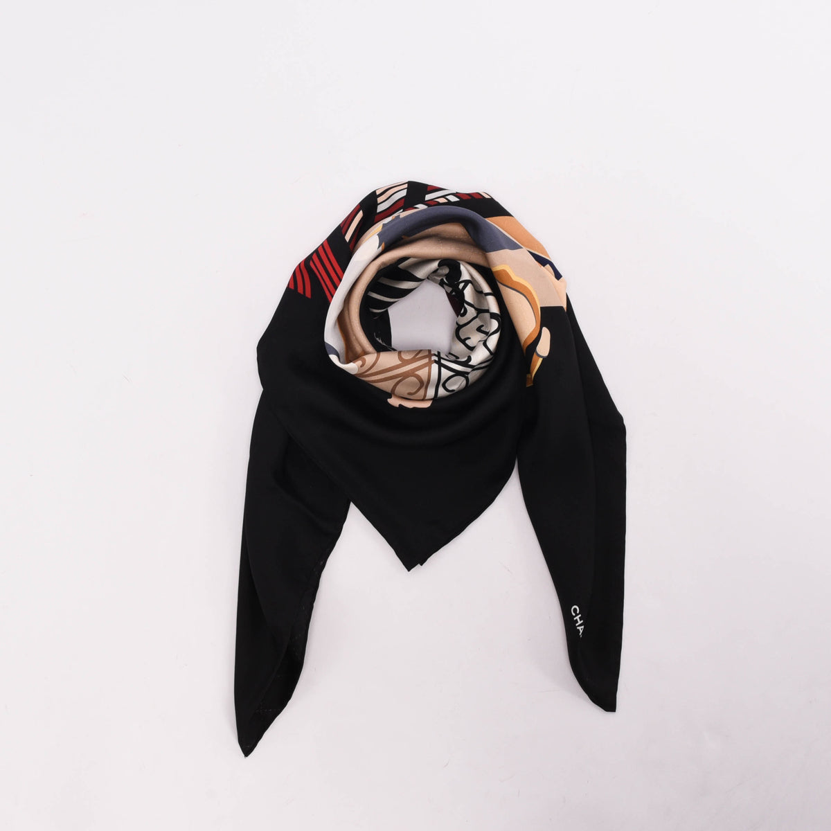 Chanel Black Printed Silk Parisian Apartment Scarf