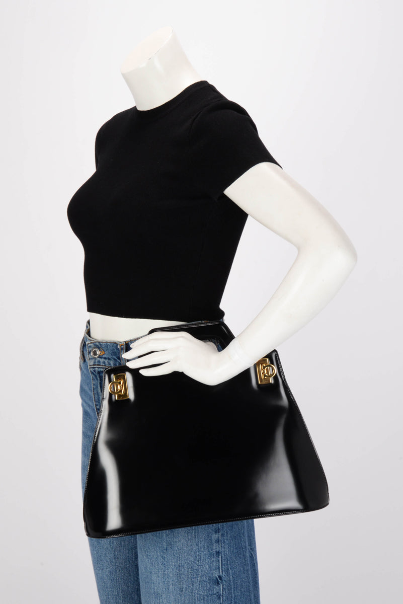Ferragamo Black Hi-Shine Wanda Top Handle Bag