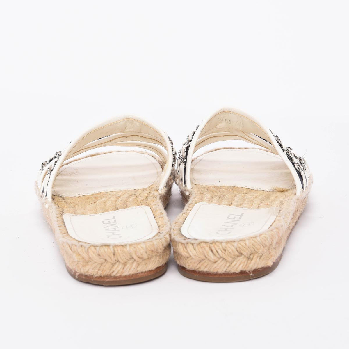 Chanel White & Navy Chain Espadrille Slides 40