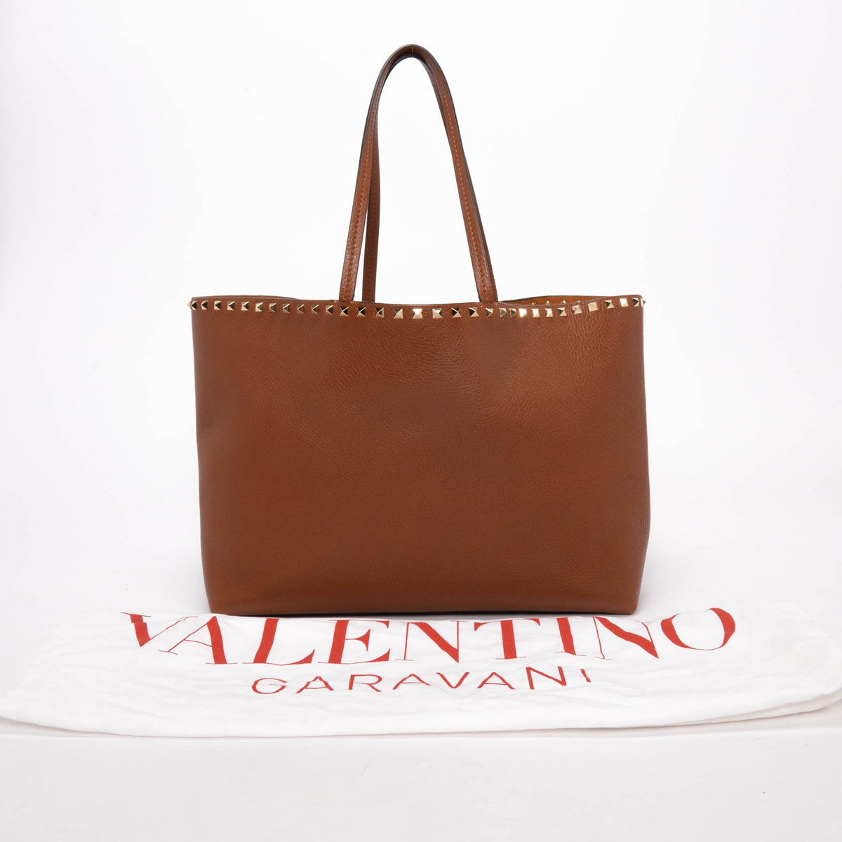 Valentino Tan Grainy Calfskin Rockstud Tote