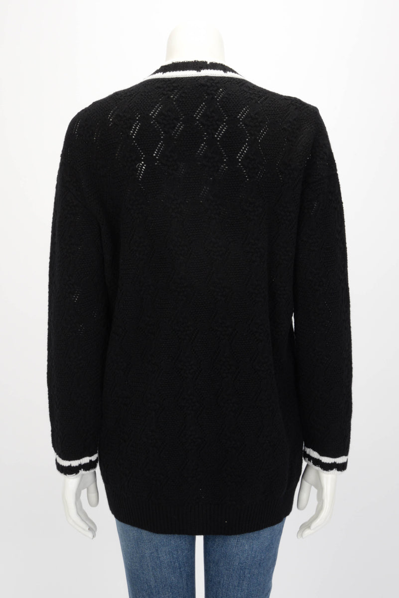 Chanel Black & White Cashmere Knit Striped CC Cardigan FR 38
