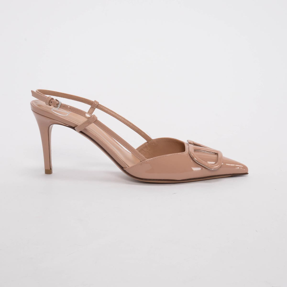 Valentino Rose Cannelle Patent V-Logo Slingback Pumps 37