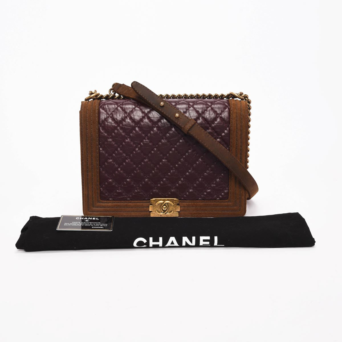 Chanel Burgundy Quilted Aged Calfskin Large Boy Bag