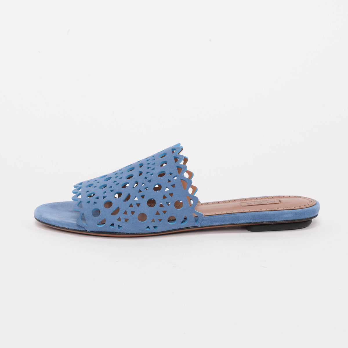 Alaia Blue Suede Laser Cut Vienne Sandals 38