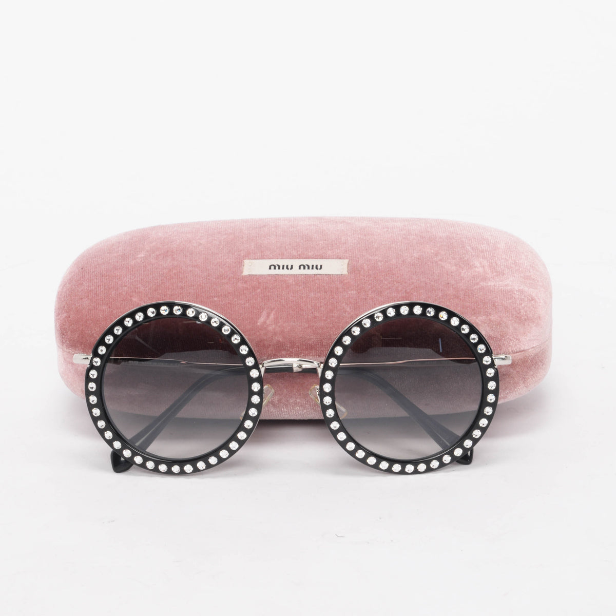 Miu Miu Black Round Diamonte Sunglasses