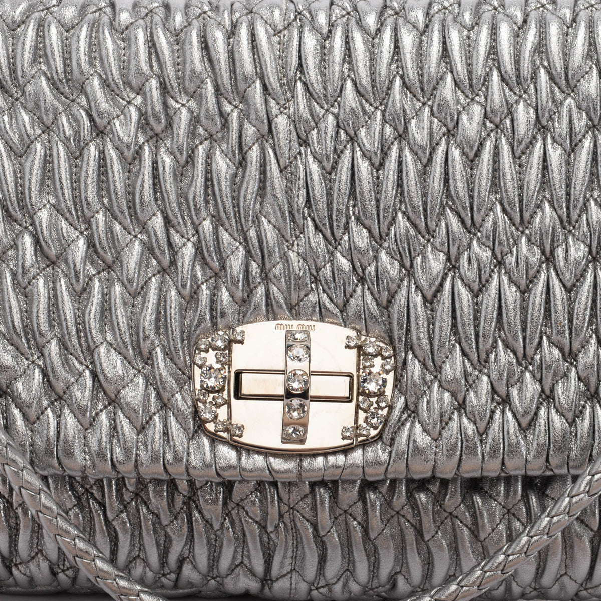 Miu Miu Silver Matelasse Nappa Crystal Shoulder Bag