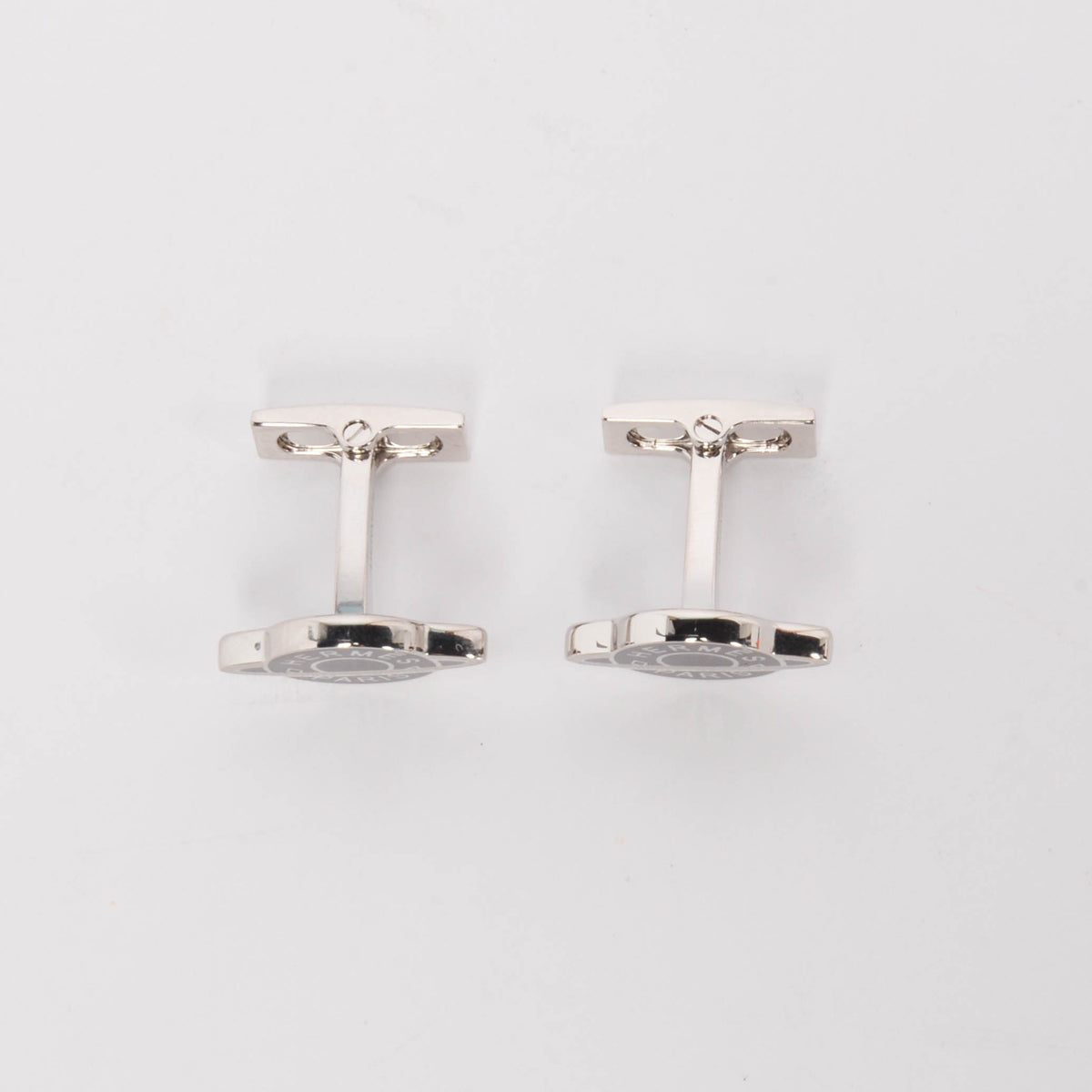 Hermes Black Enamel & Palladium Planete H Cufflinks